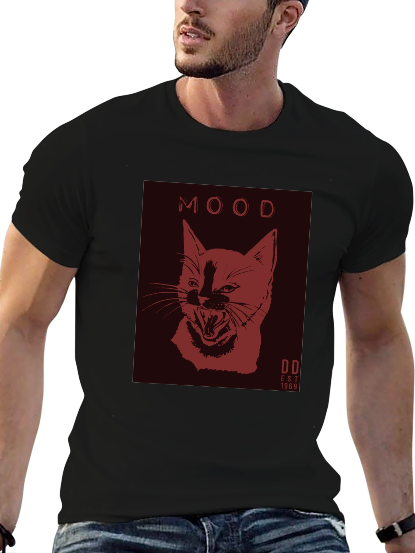 Black Moody Cat Graphic Tee - Black Cotton Comfort view 6