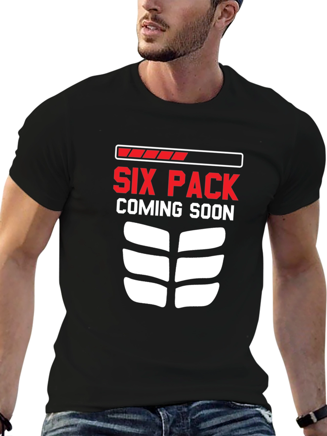 Black Six Pack Coming Soon Funny Workout T-Shirt view 6
