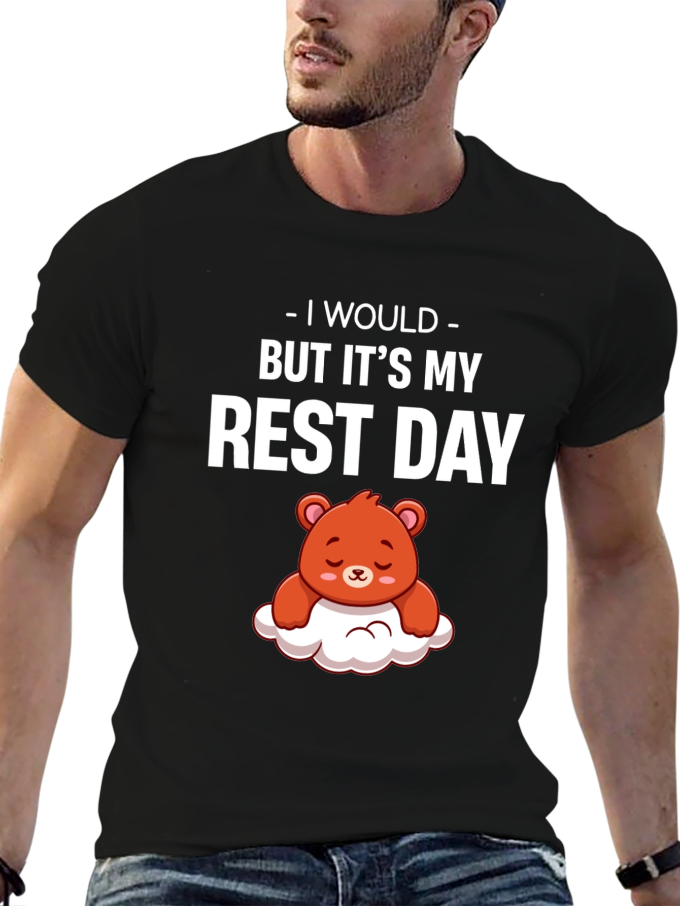 Black Rest Day T-Shirt - Cute Bear Graphic view 6