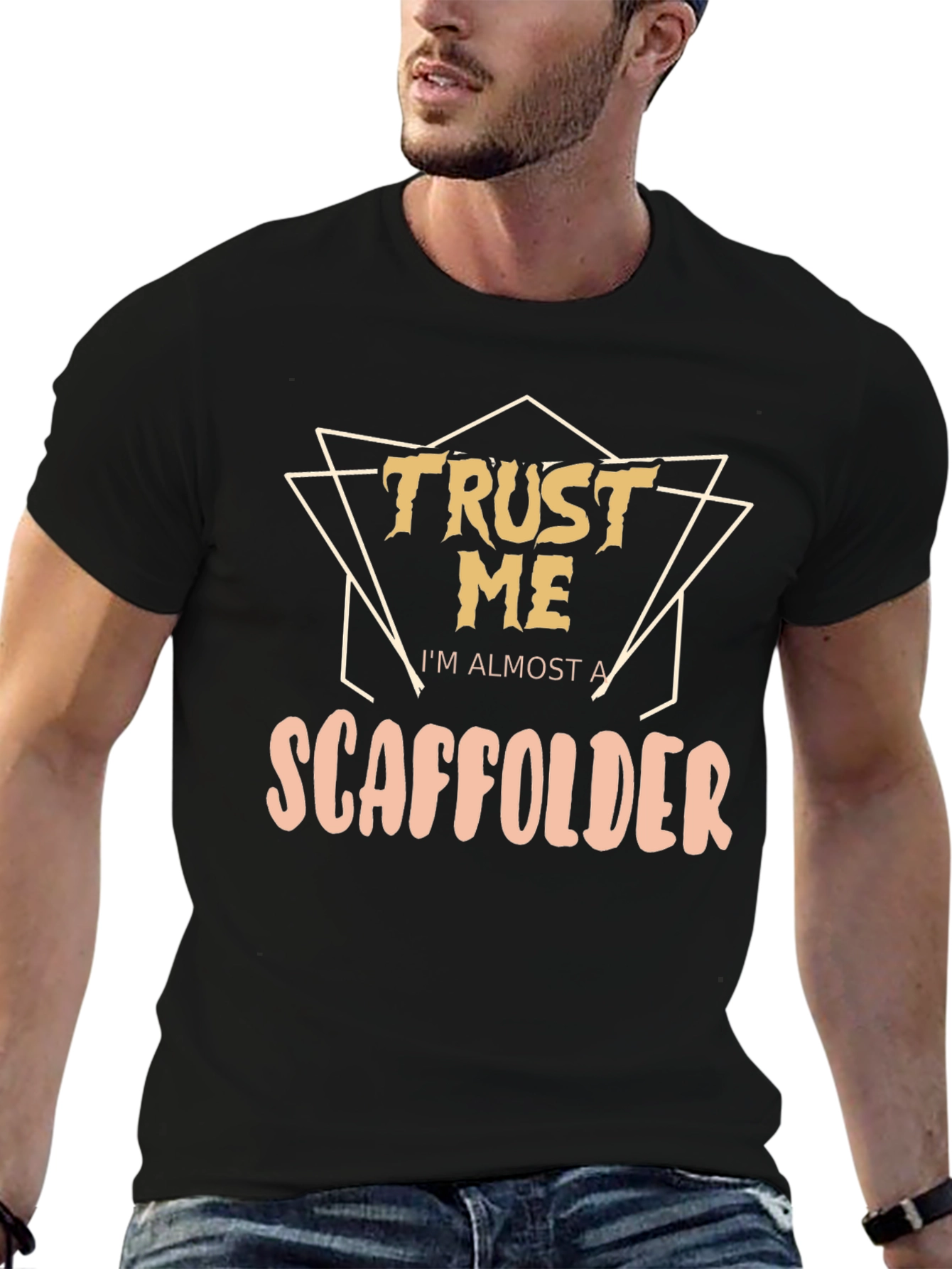 Black Trust Me I'm Almost a Scaffolder T-Shirt view 6