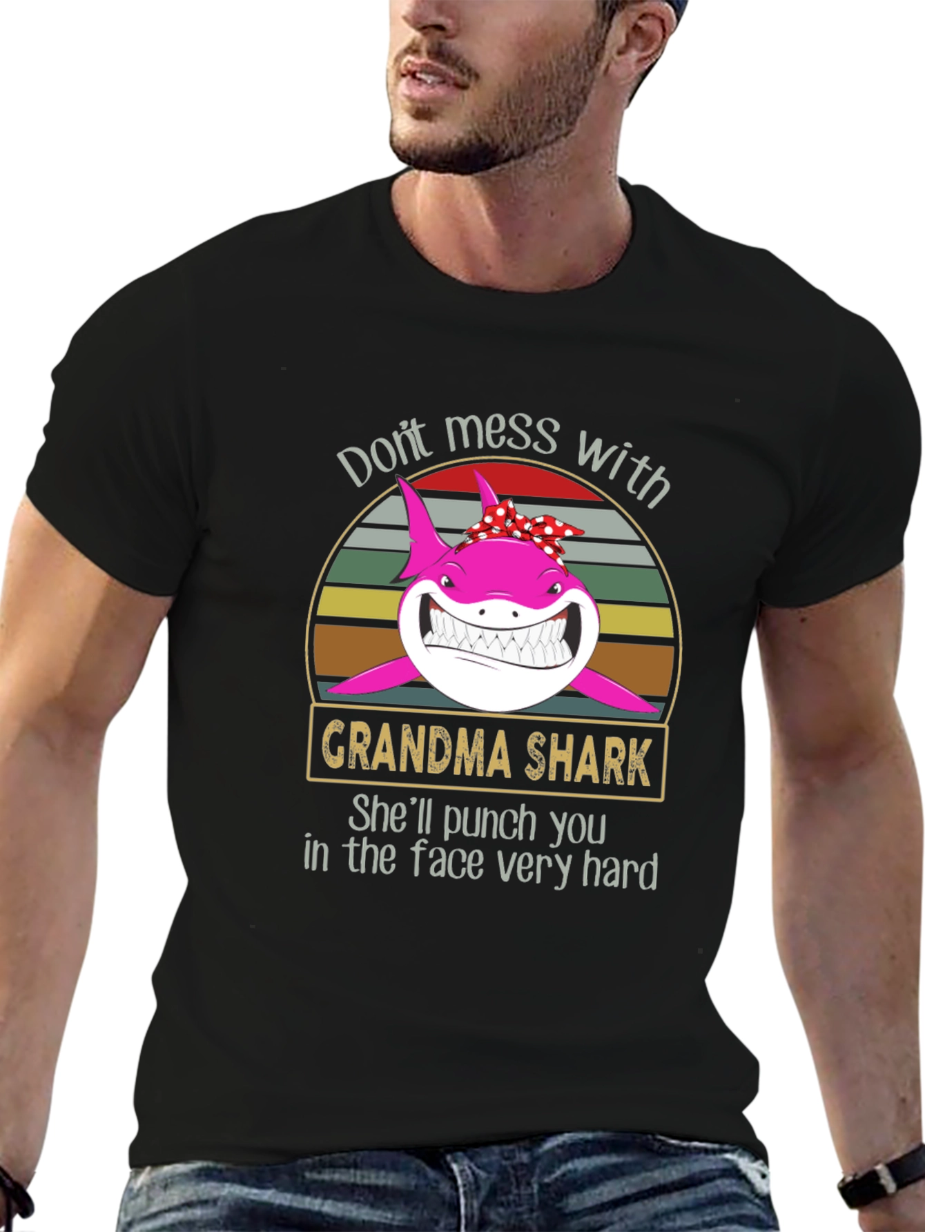 Black Grandma Shark Graphic T-Shirt view 6