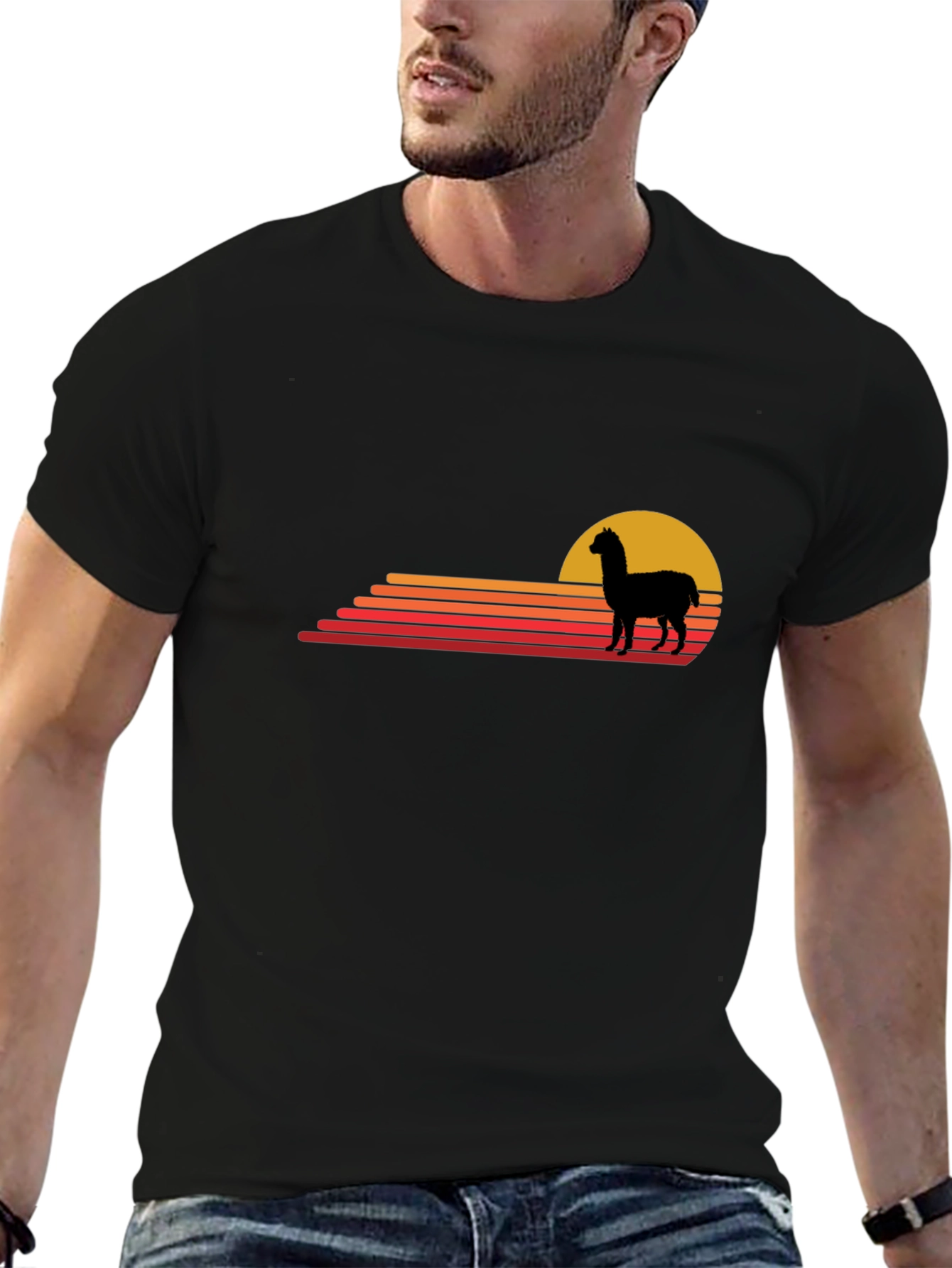 Black Alpaca Sunset Graphic Tee - Retro Style view 6