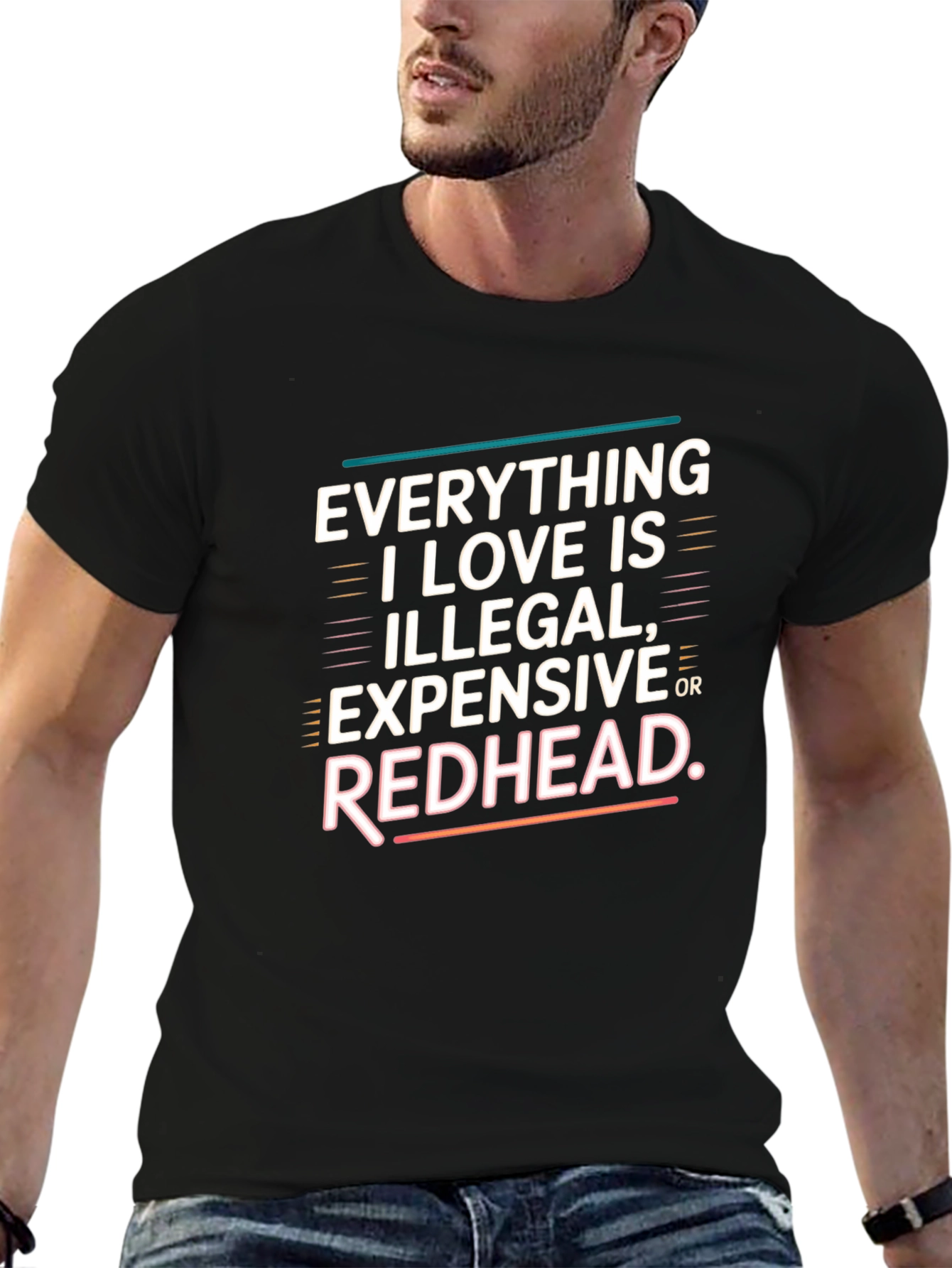 Black Everything I Love Redhead T-Shirt view 6