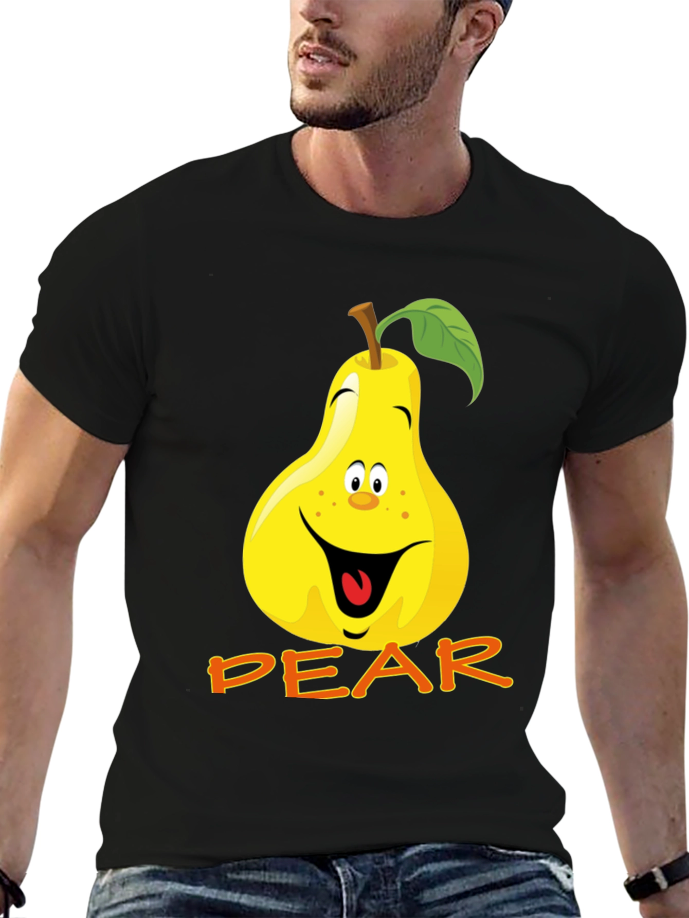 Black Funny Pear Cartoon T-Shirt view 6