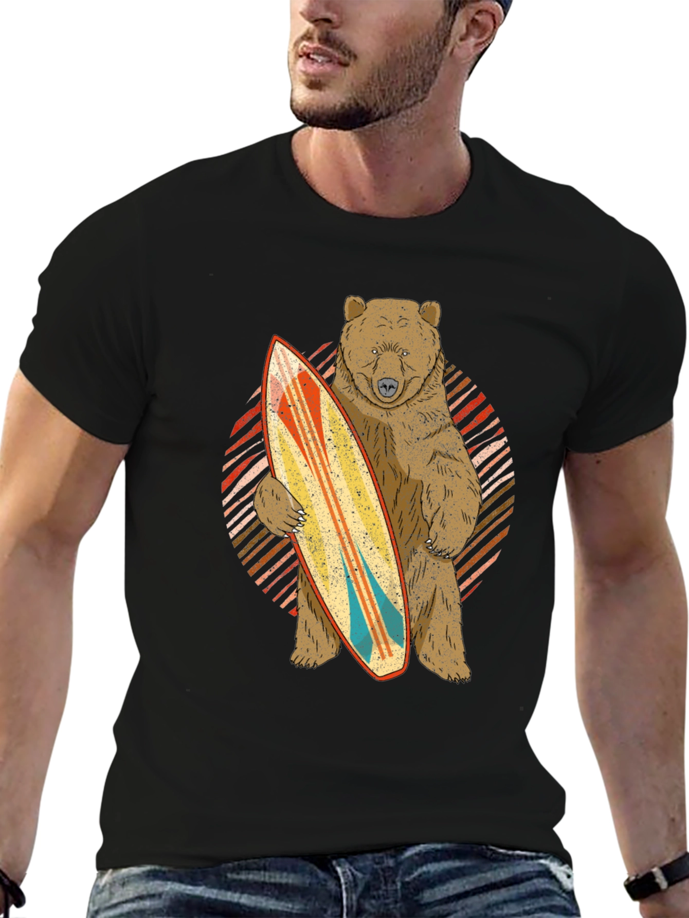 Black Bear with Surfboard Graphic Tee view 6