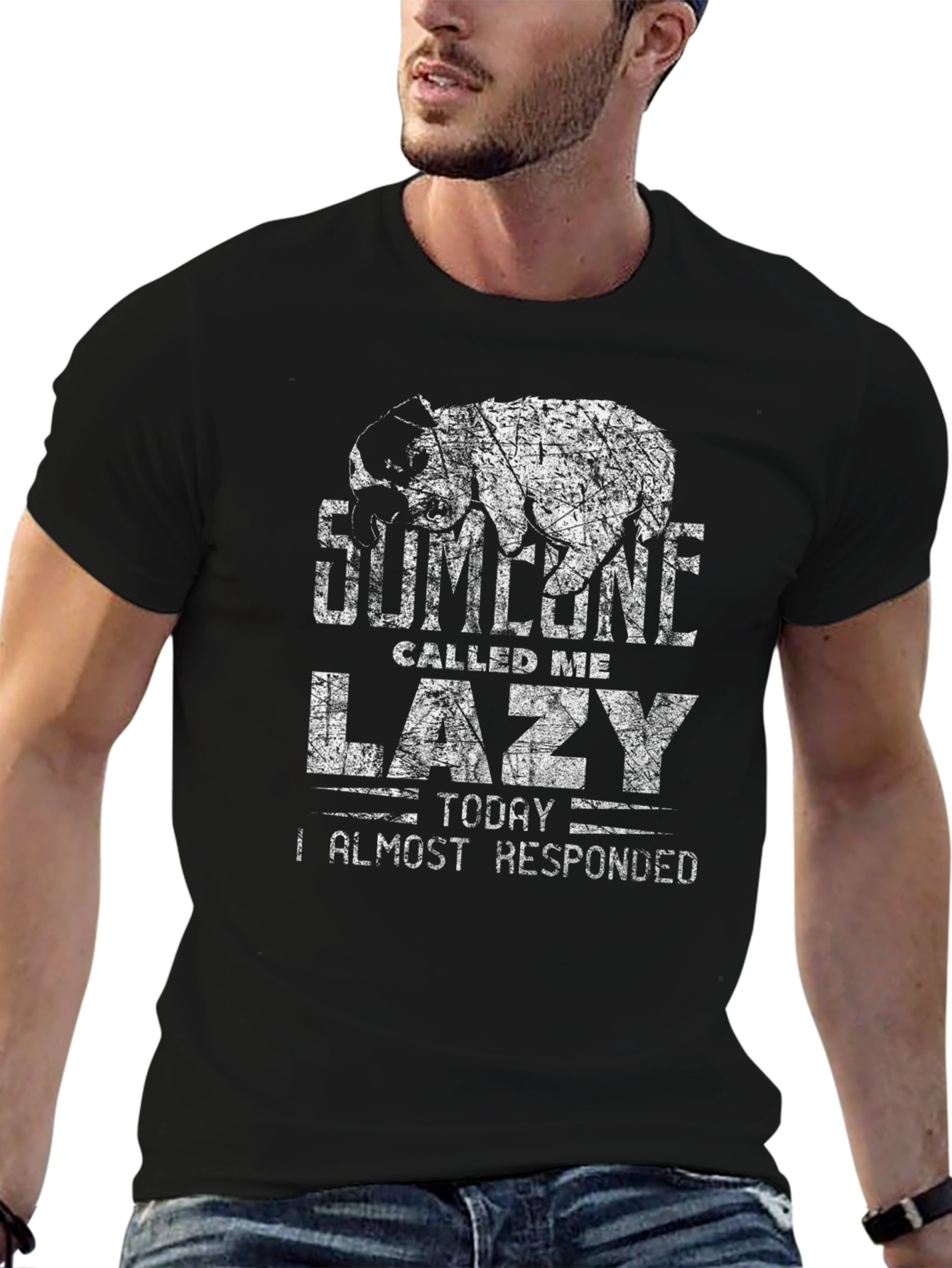 Black Funny Lazy Sloth T-Shirt - Someone Called Me Lazy view 6