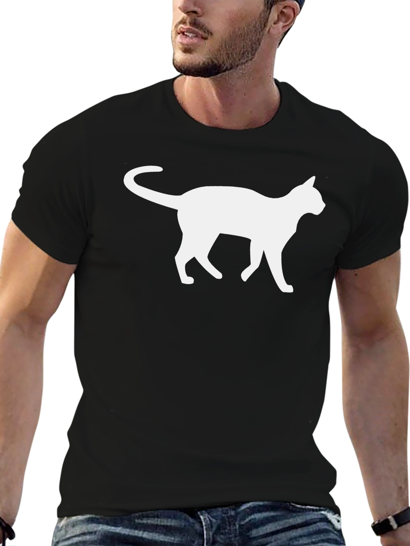 Black Cool Cat Silhouette Graphic T-Shirt view 6