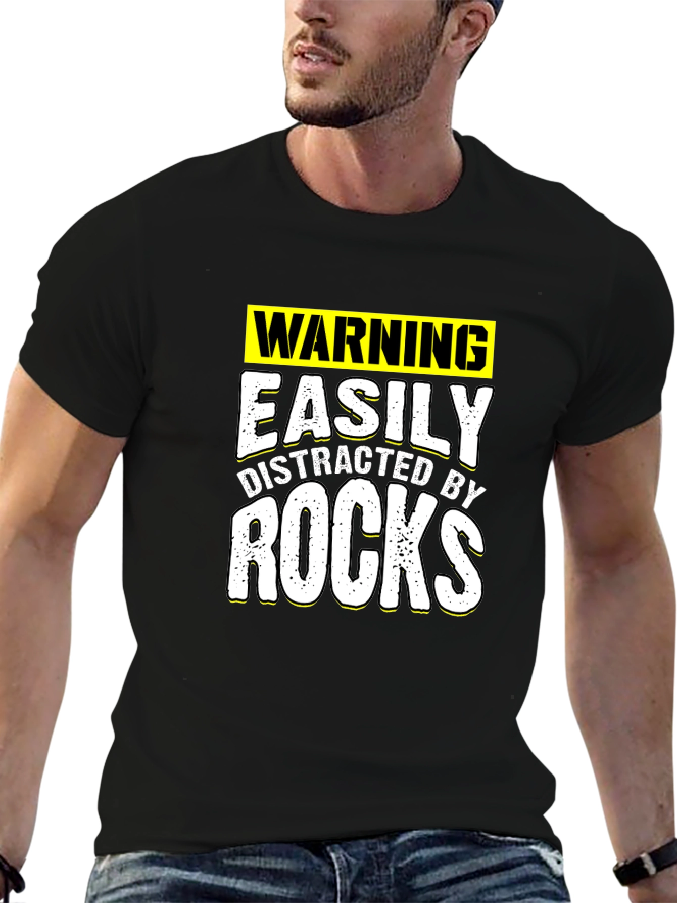 Black Easily Distracted By Rocks T-Shirt view 6