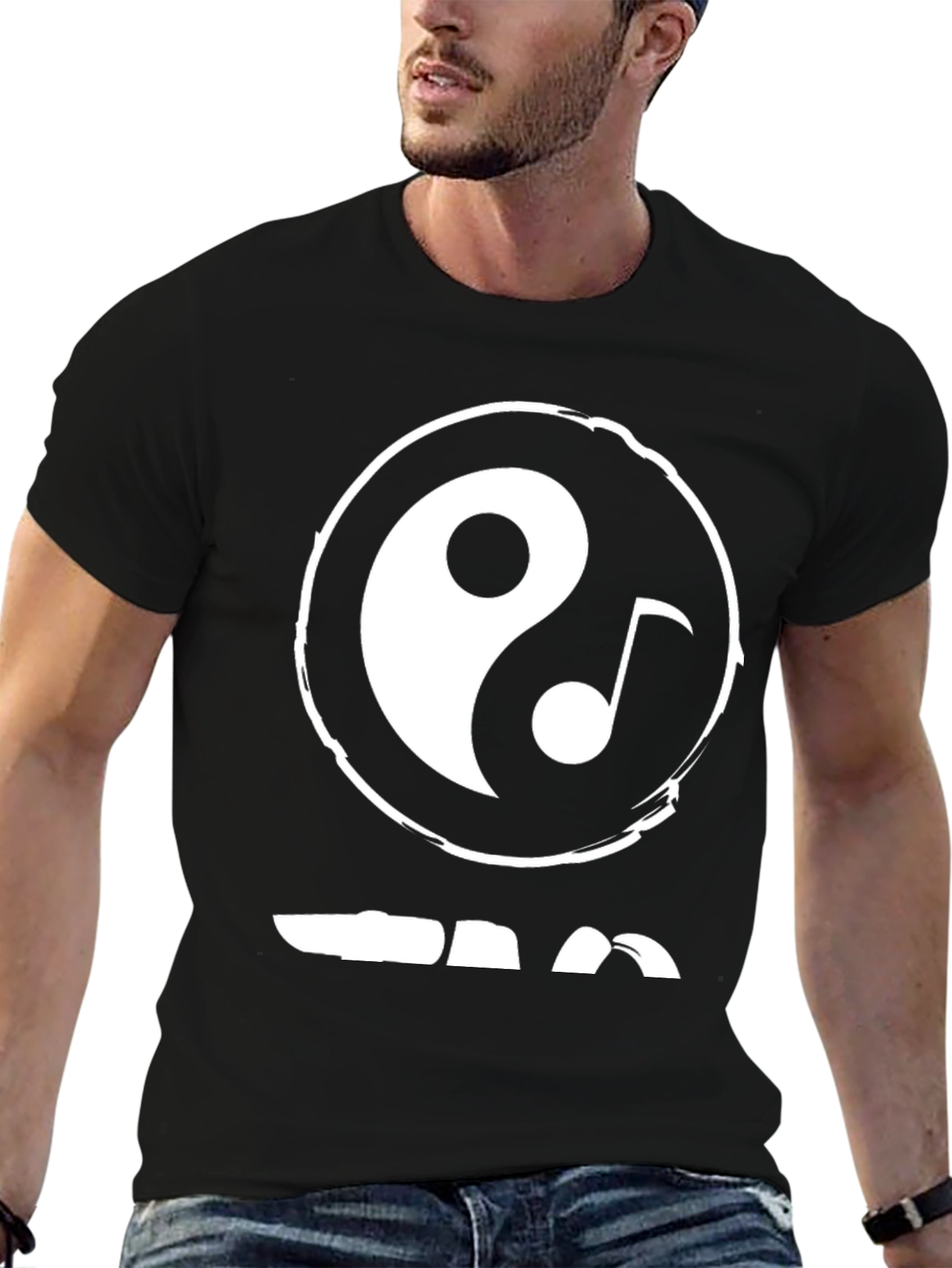 Black Yin Yang Music Note Graphic Tee - Black Cotton view 6