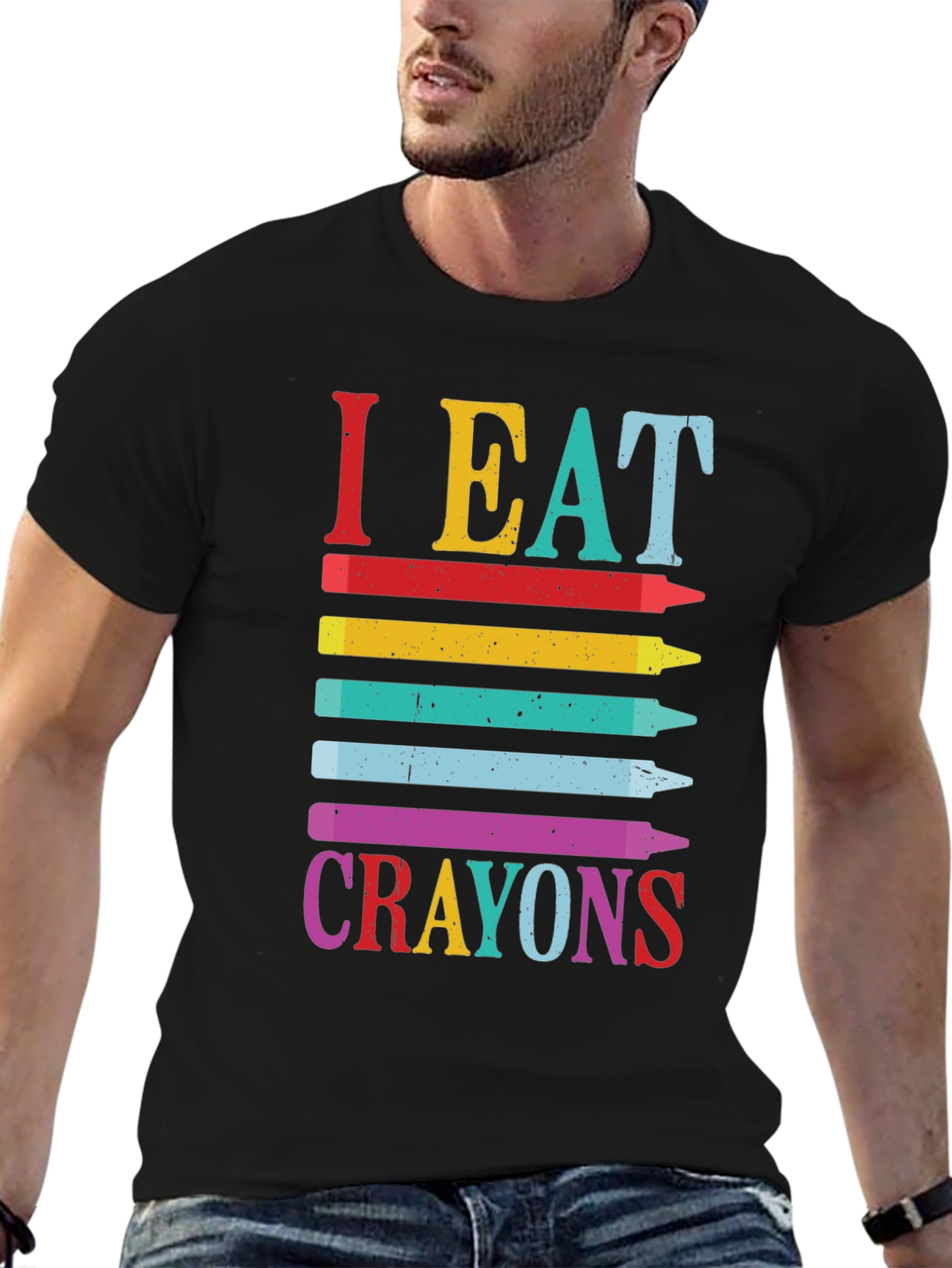 Black I Eat Crayons Graphic Tee - Funny Adult Humor Shirt view 6