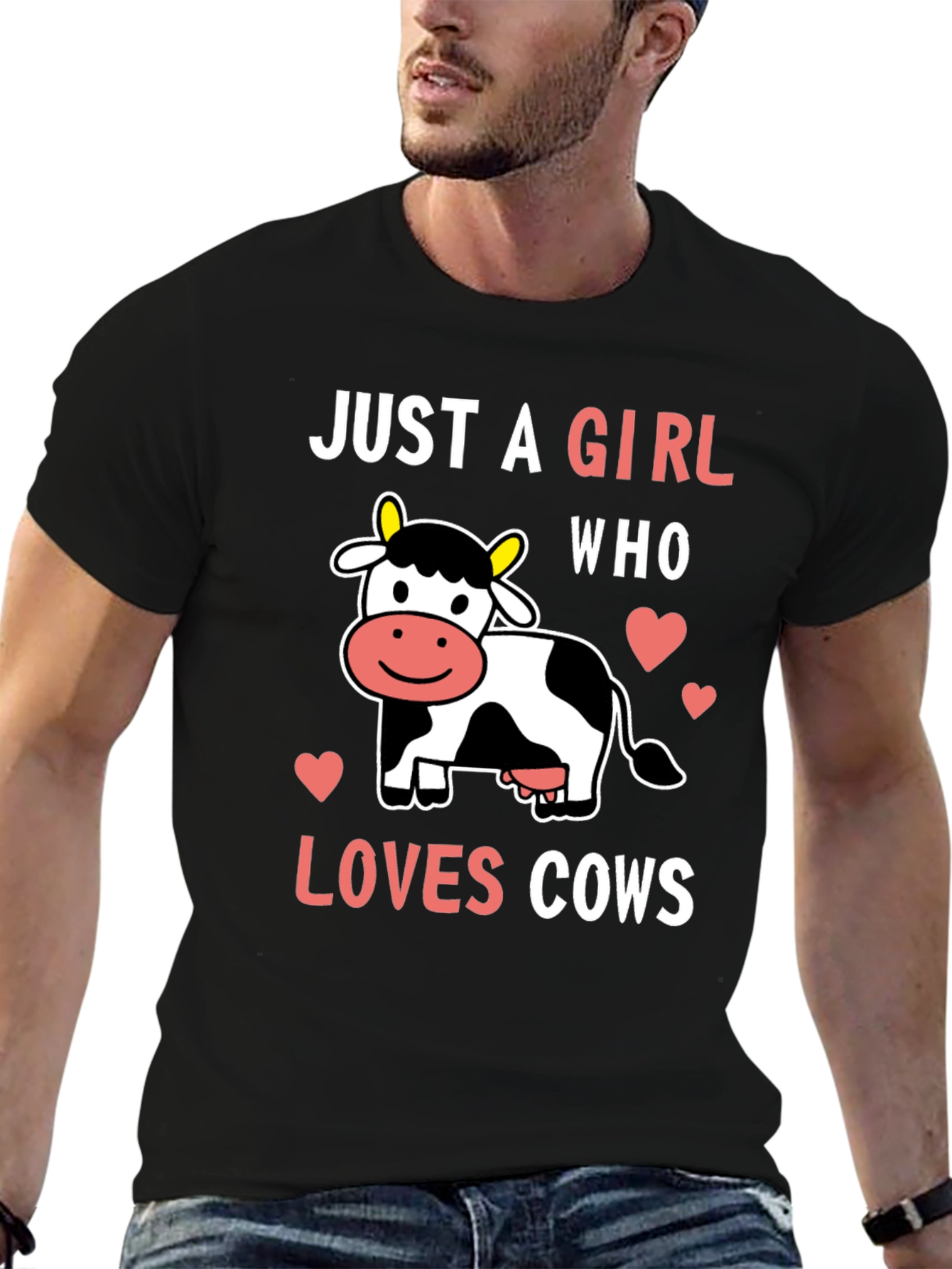 Black Just a Girl Who Loves Cows T-Shirt view 6