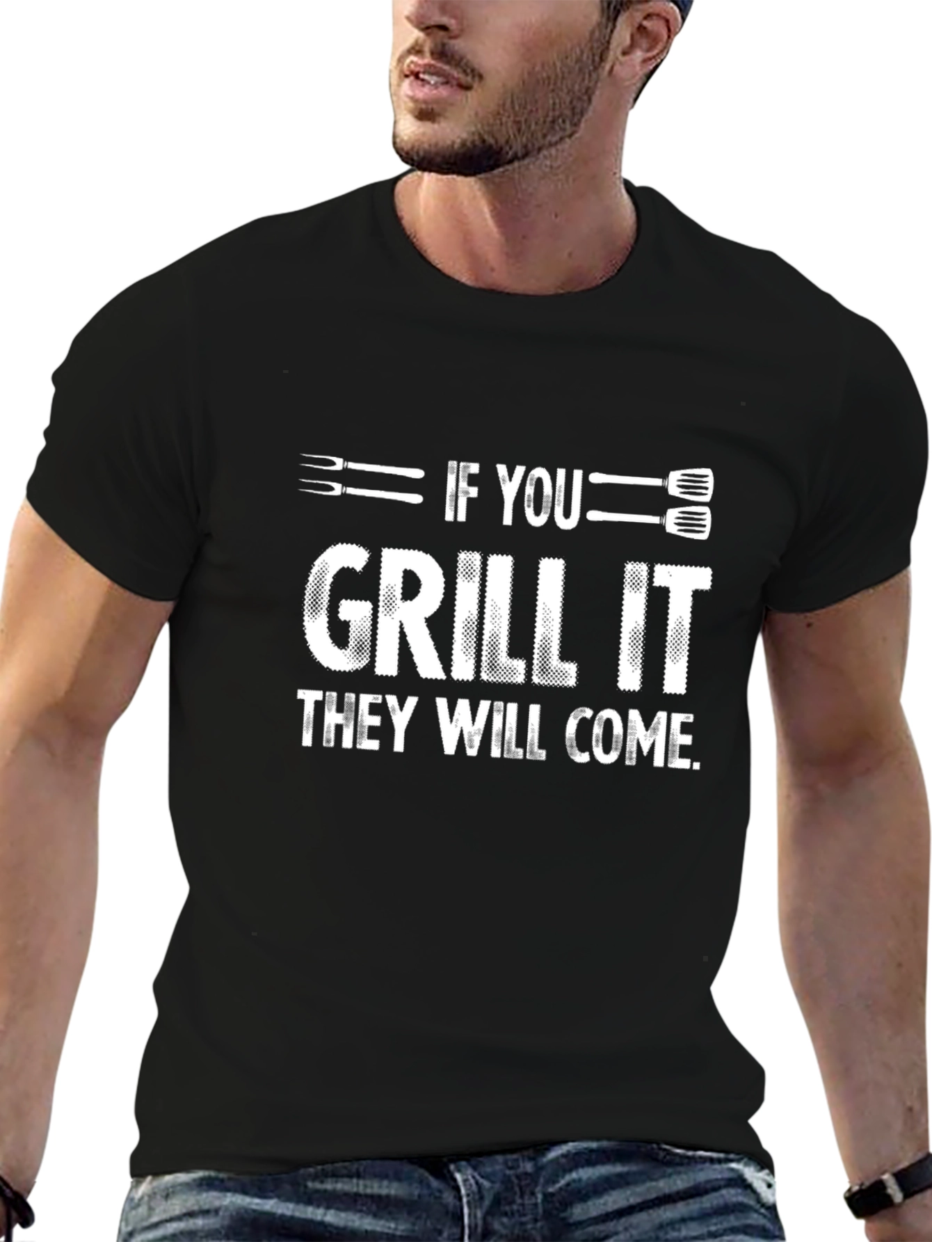 Black If You Grill It They Will Come Black Graphic T-Shirt view 6