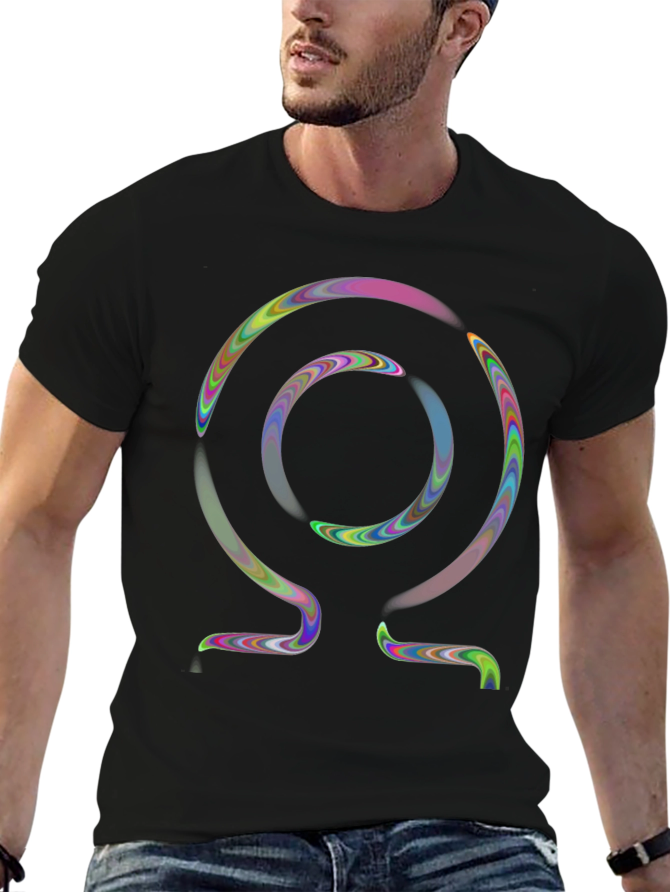 Black Abstract Omega Symbol T-Shirt view 6