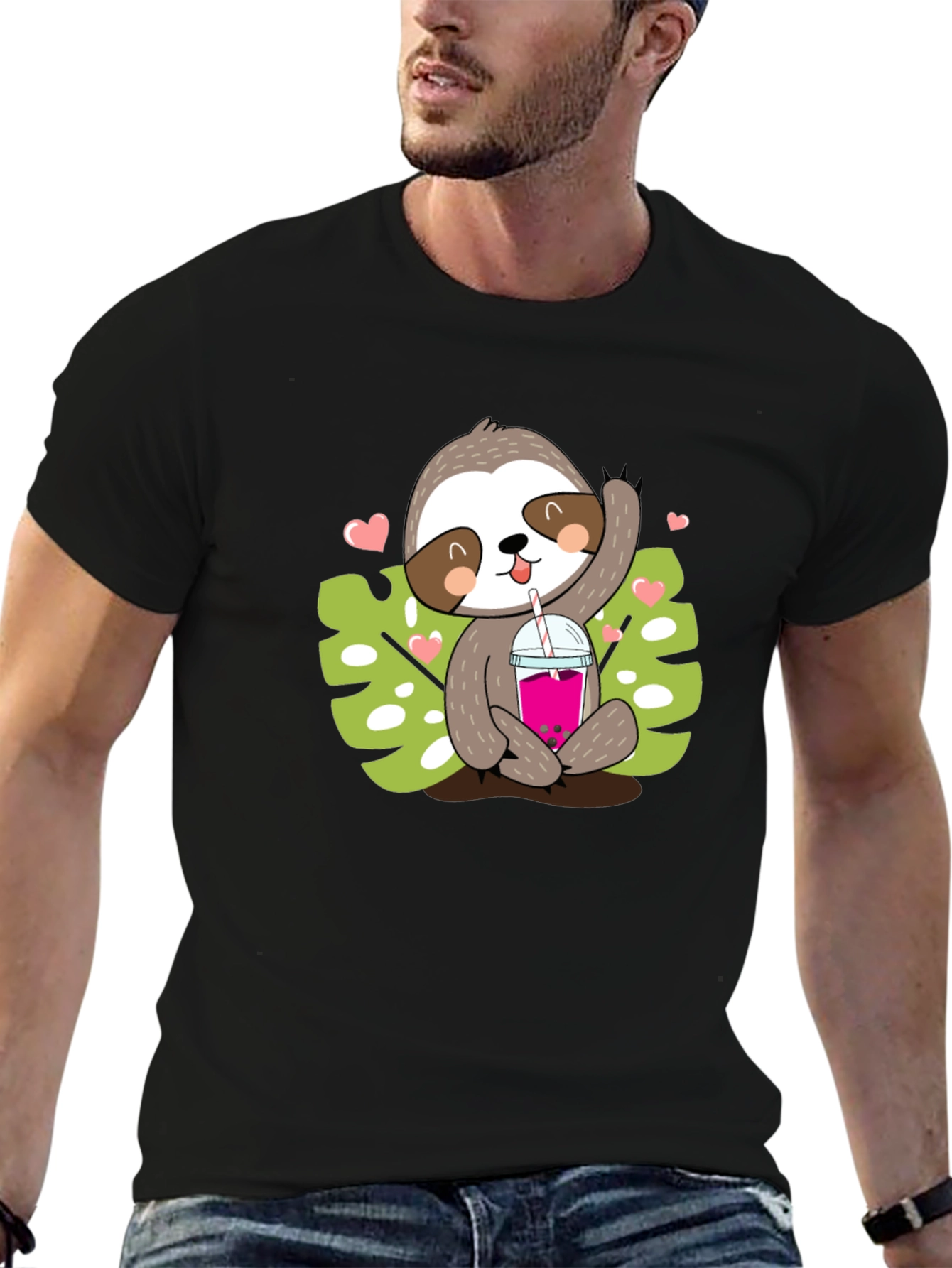 Black Sloth Boba Tea Graphic Tee - Cute Cartoon Animal Shirt view 6