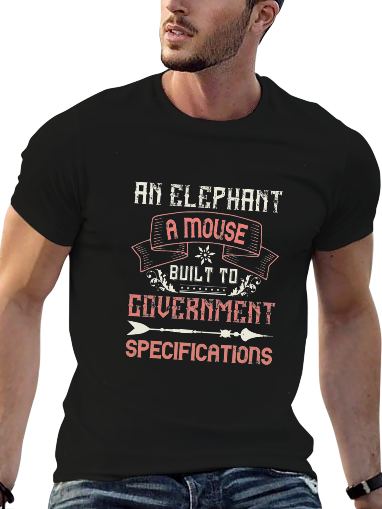 Black Elephant Mouse Government Specs T-Shirt view 6