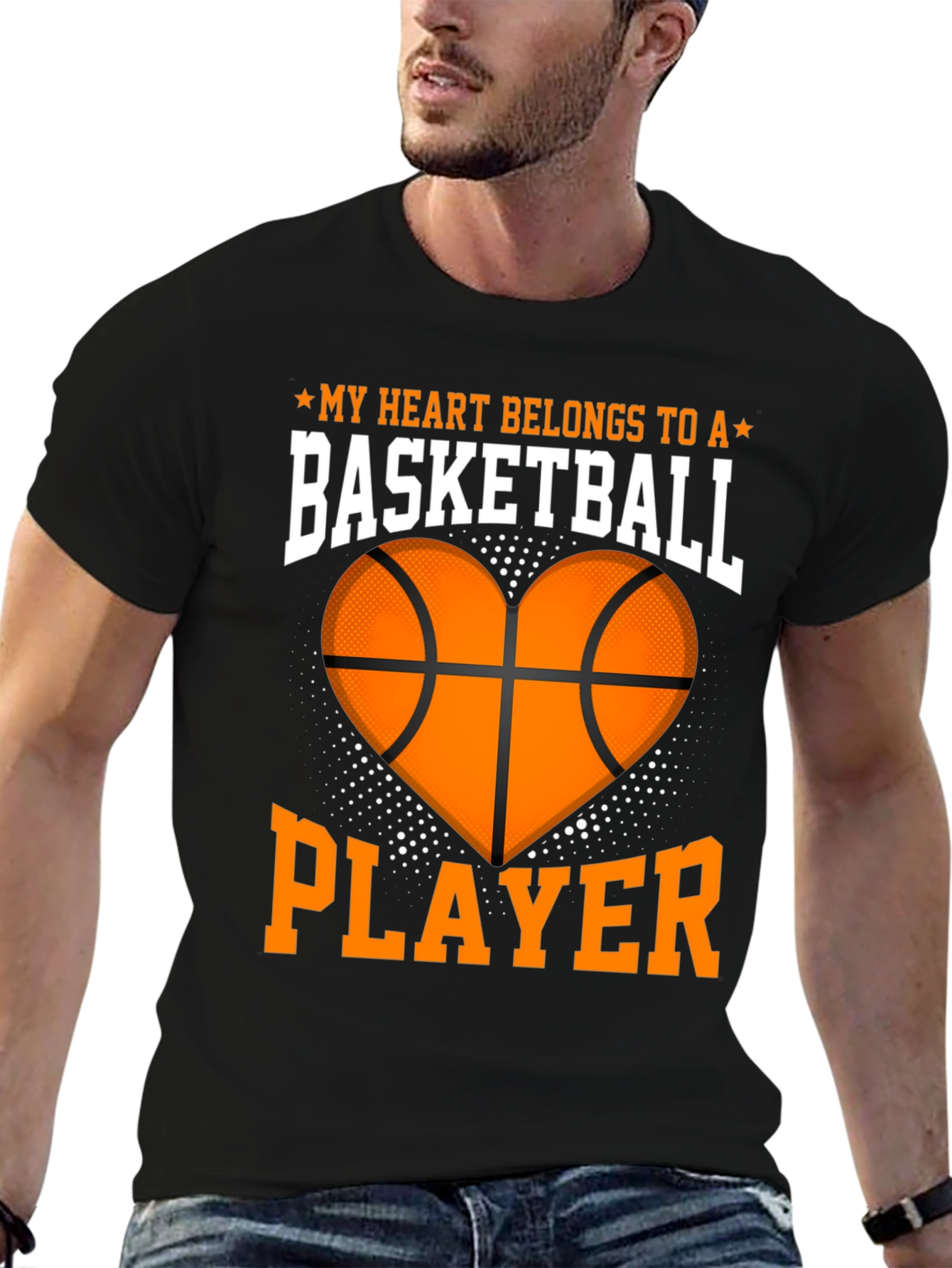 Black Basketball Lover's Heart T-Shirt view 6