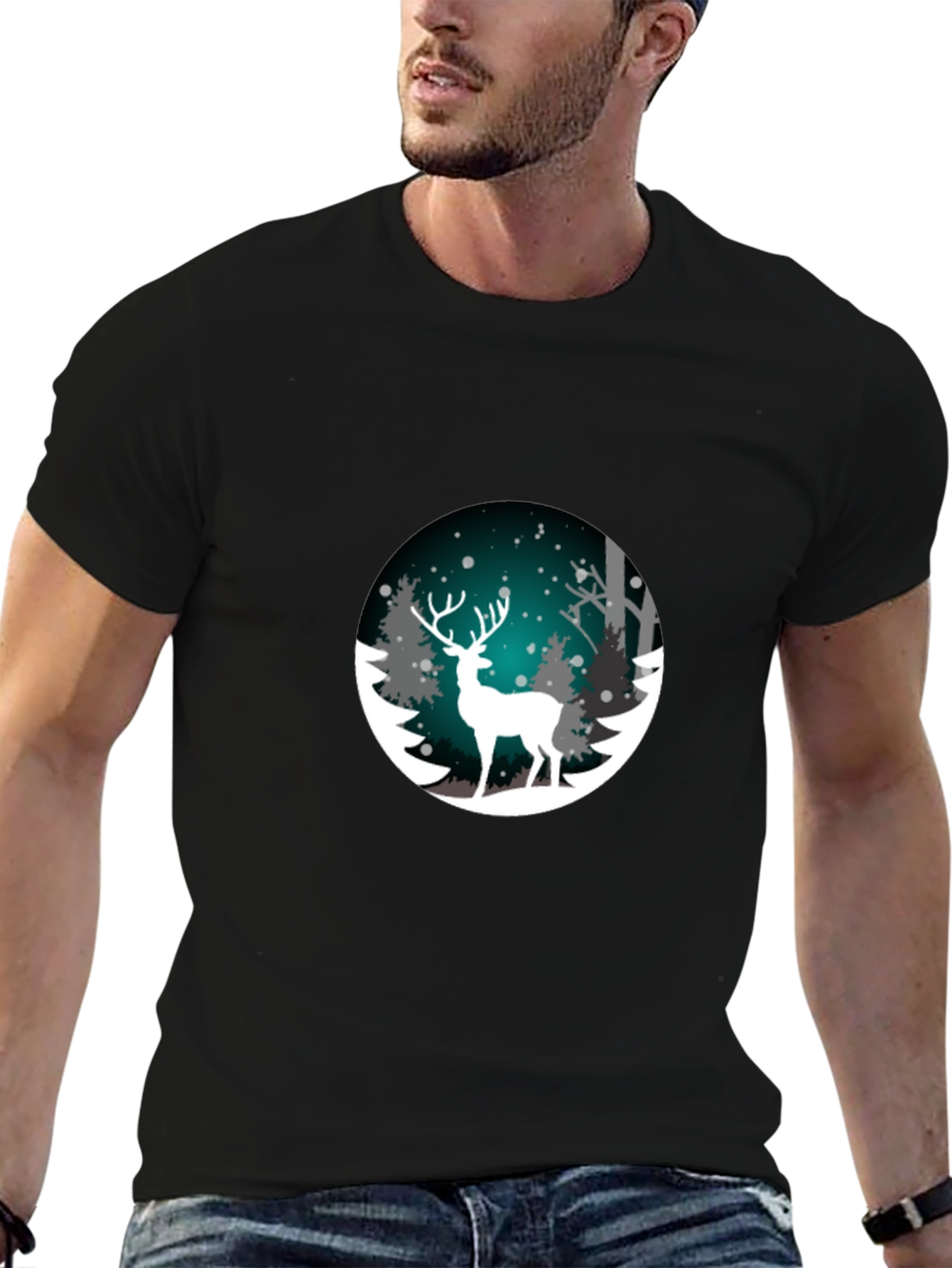 Black Winter Deer Graphic T-Shirt view 6