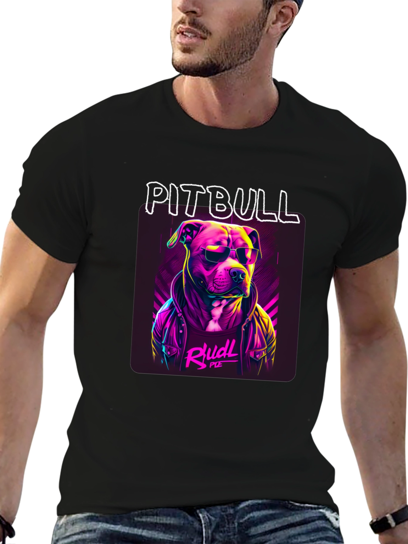 Black Cool Pitbull Graphic Tee - Black Cotton T-Shirt view 6