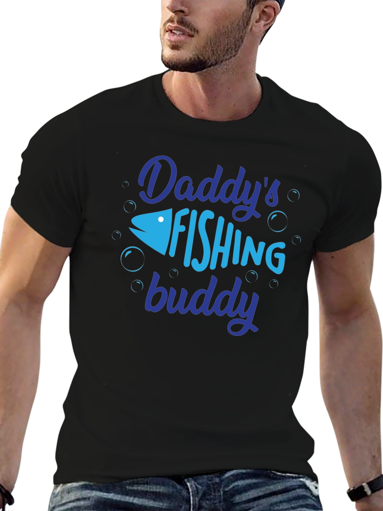 Black Daddy's Fishing Buddy T-Shirt - Perfect for Fishing Trips! view 6
