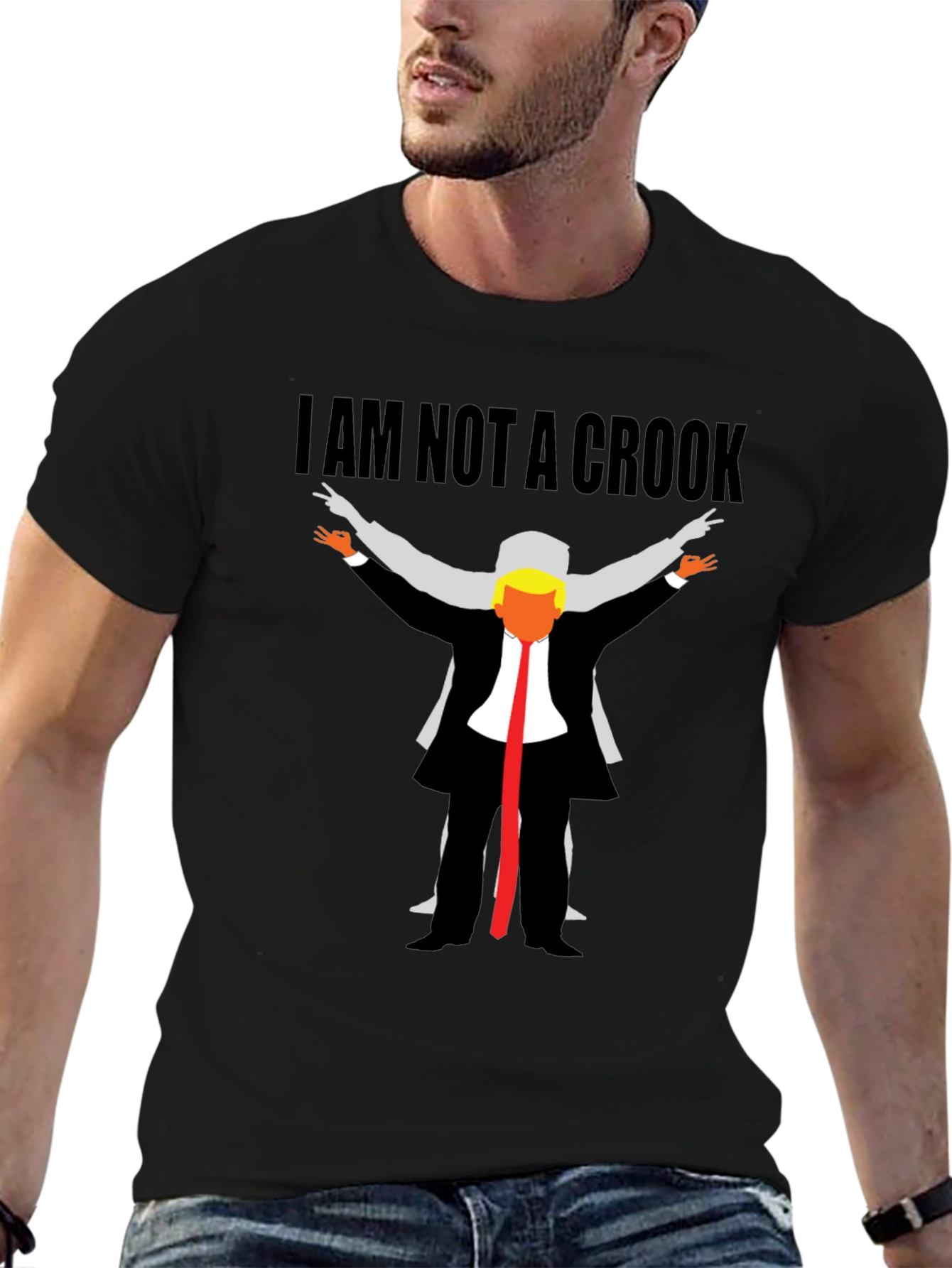 Black I Am Not A Crook Funny Political Graphic T-Shirt view 6