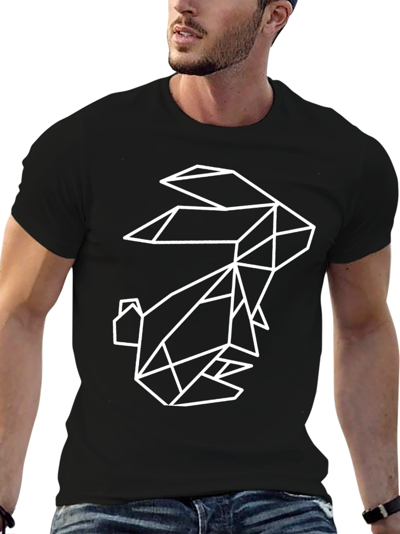 Black Geometric Rabbit Graphic Tee - Modern Animal Lover Style view 6