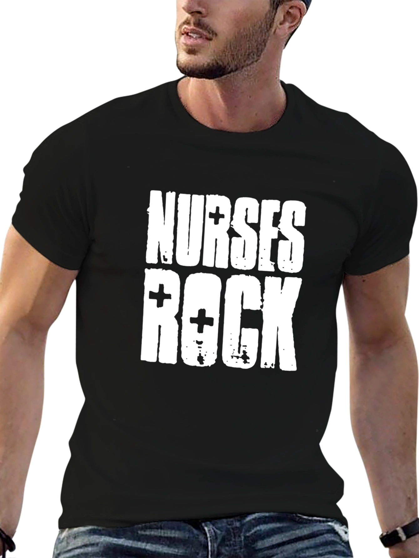 Black Nurses Rock Graphic T-Shirt - Black Crew Neck view 6
