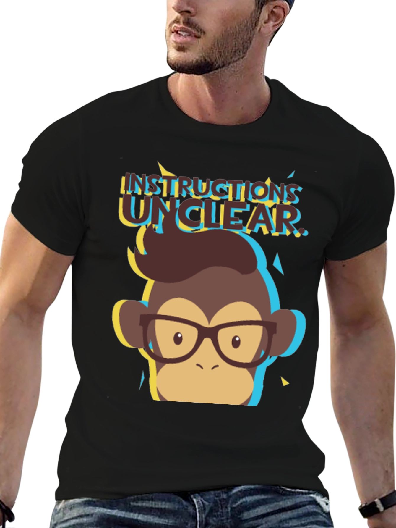 Black Instructions Unclear Monkey Graphic Tee - Black T-Shirt view 6