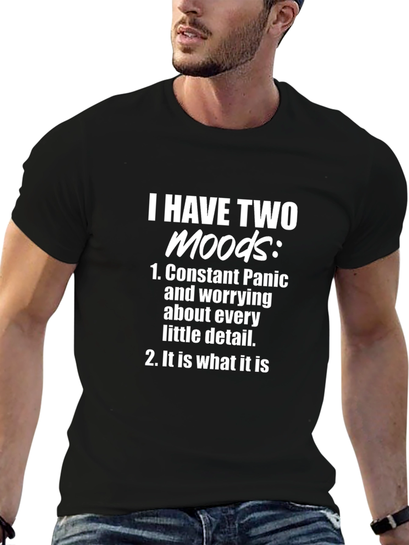 Black Two Moods Graphic Tee - Funny Slogan Shirt view 6