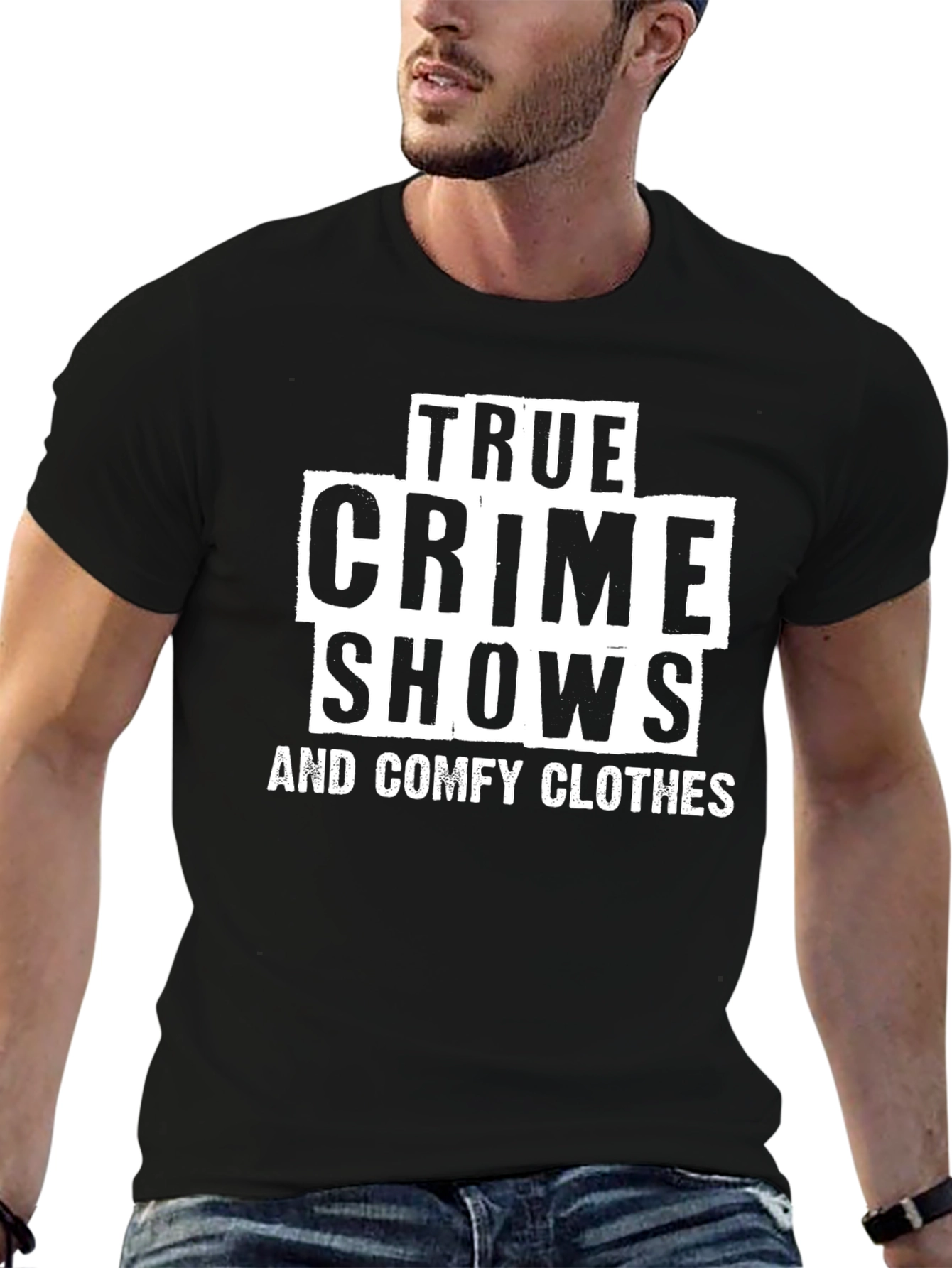 Black True Crime Shows and Comfy Clothes T-Shirt view 6