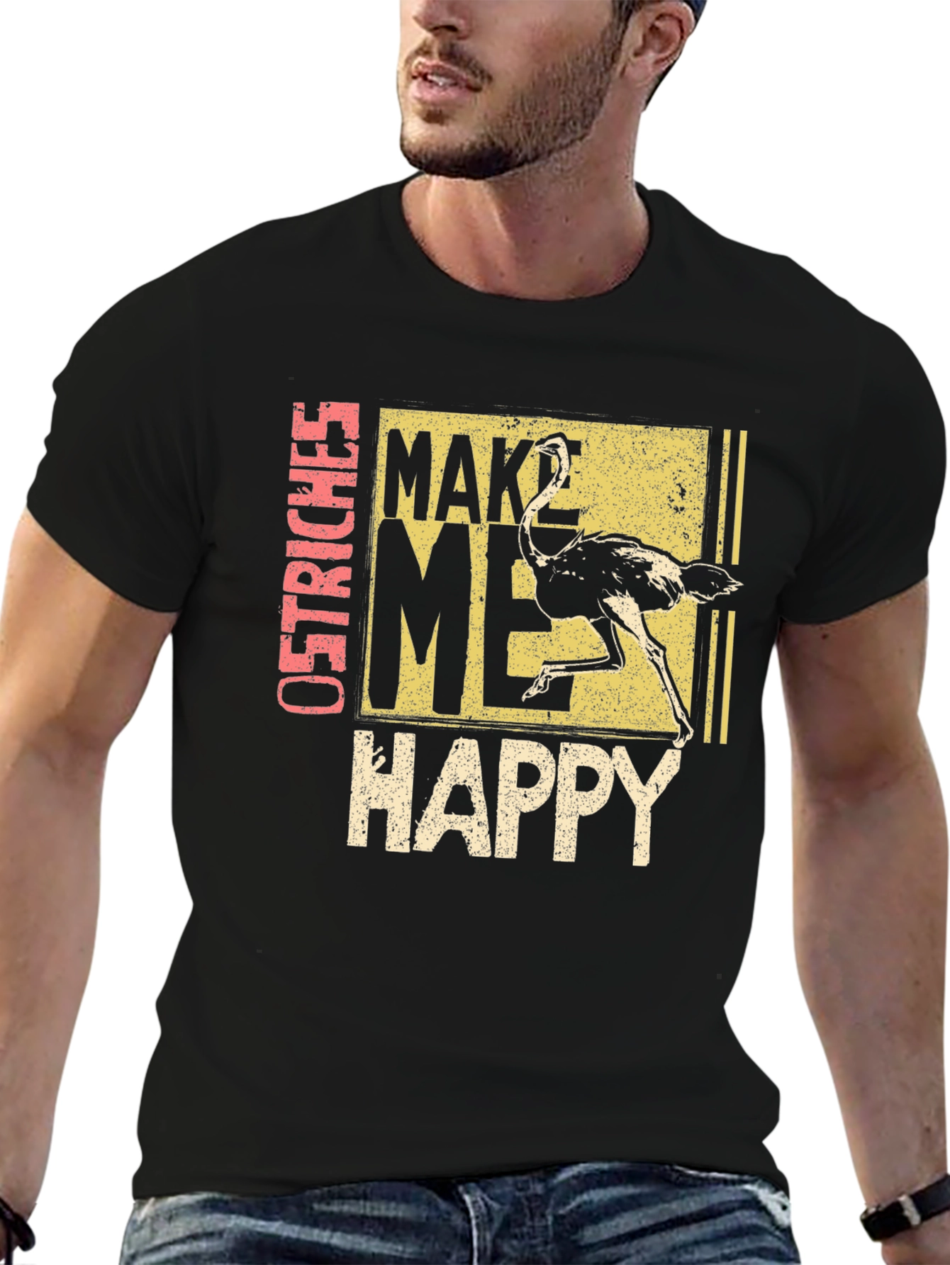 Black Ostrich Make Me Happy Graphic T-Shirt - Black view 6