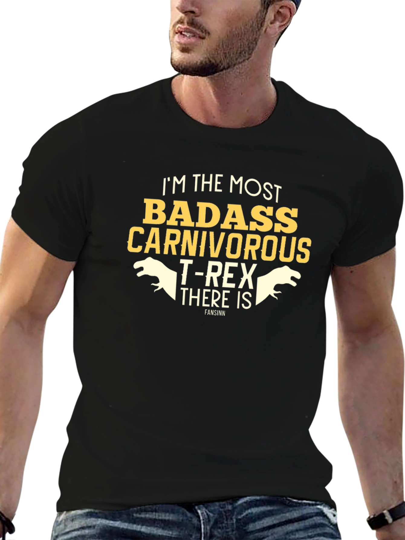 Black Badass Carnivorous T-Rex Funny Graphic T-Shirt view 6