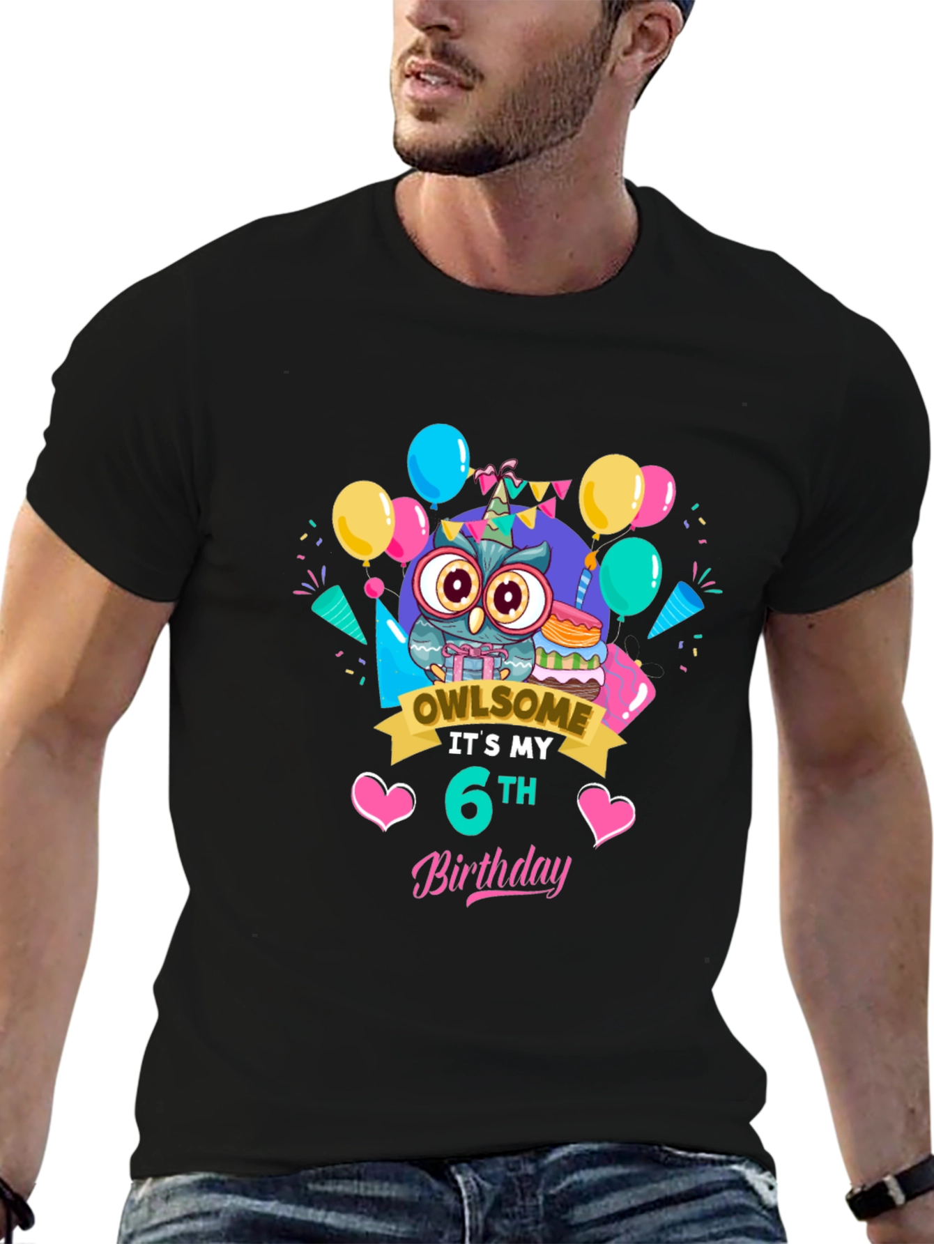 Black Owl Birthday 6th T-Shirt view 6
