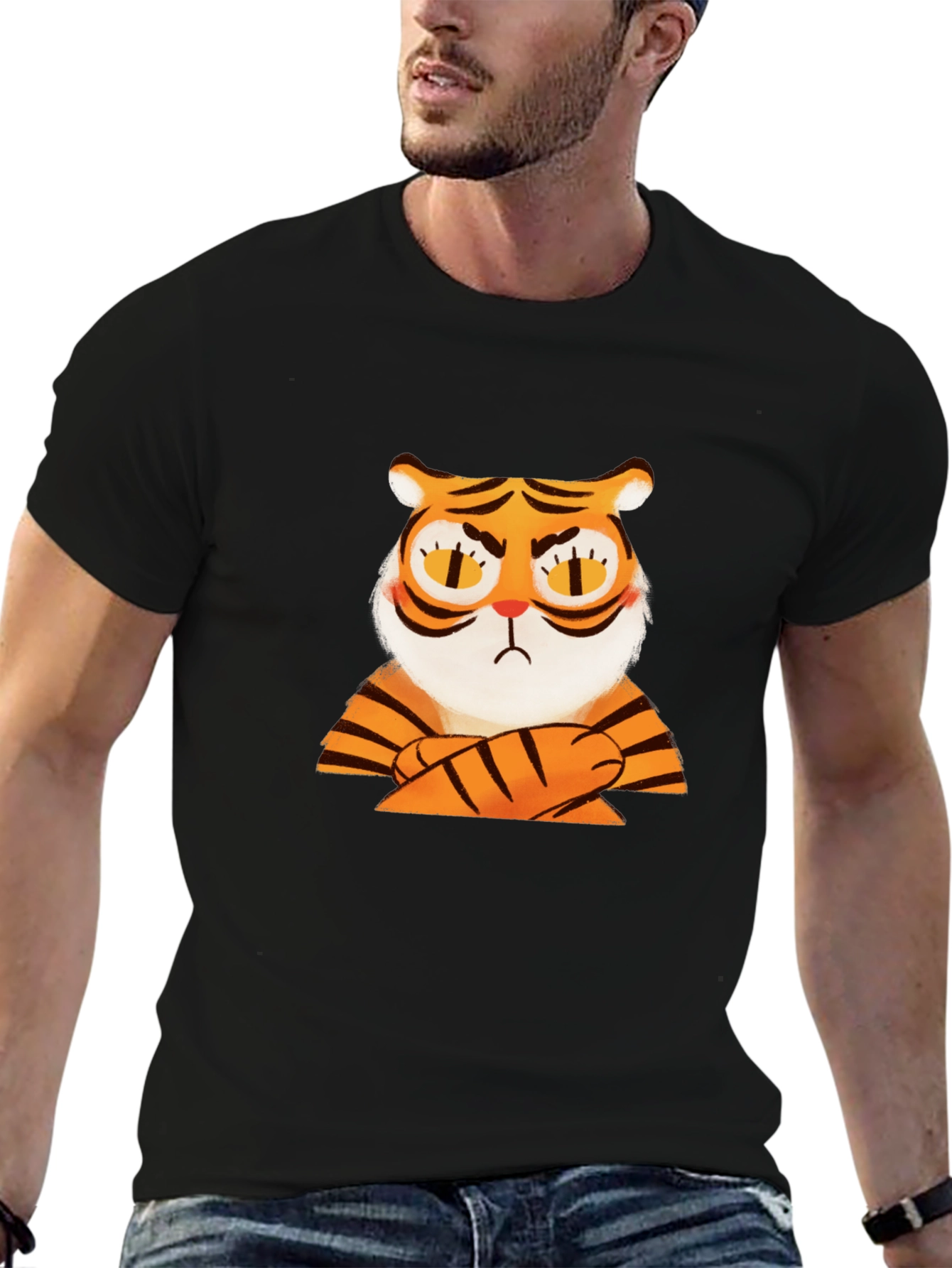 Black Grumpy Tiger Graphic T-Shirt - Black view 6