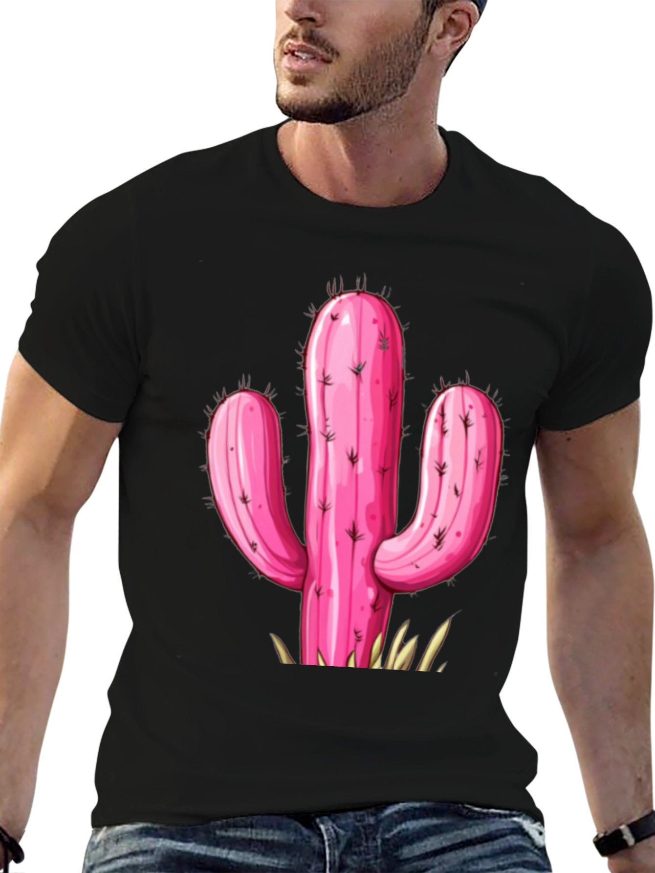 Black Pink Cactus Graphic Tee - Stylish Desert Vibe T-Shirt view 6
