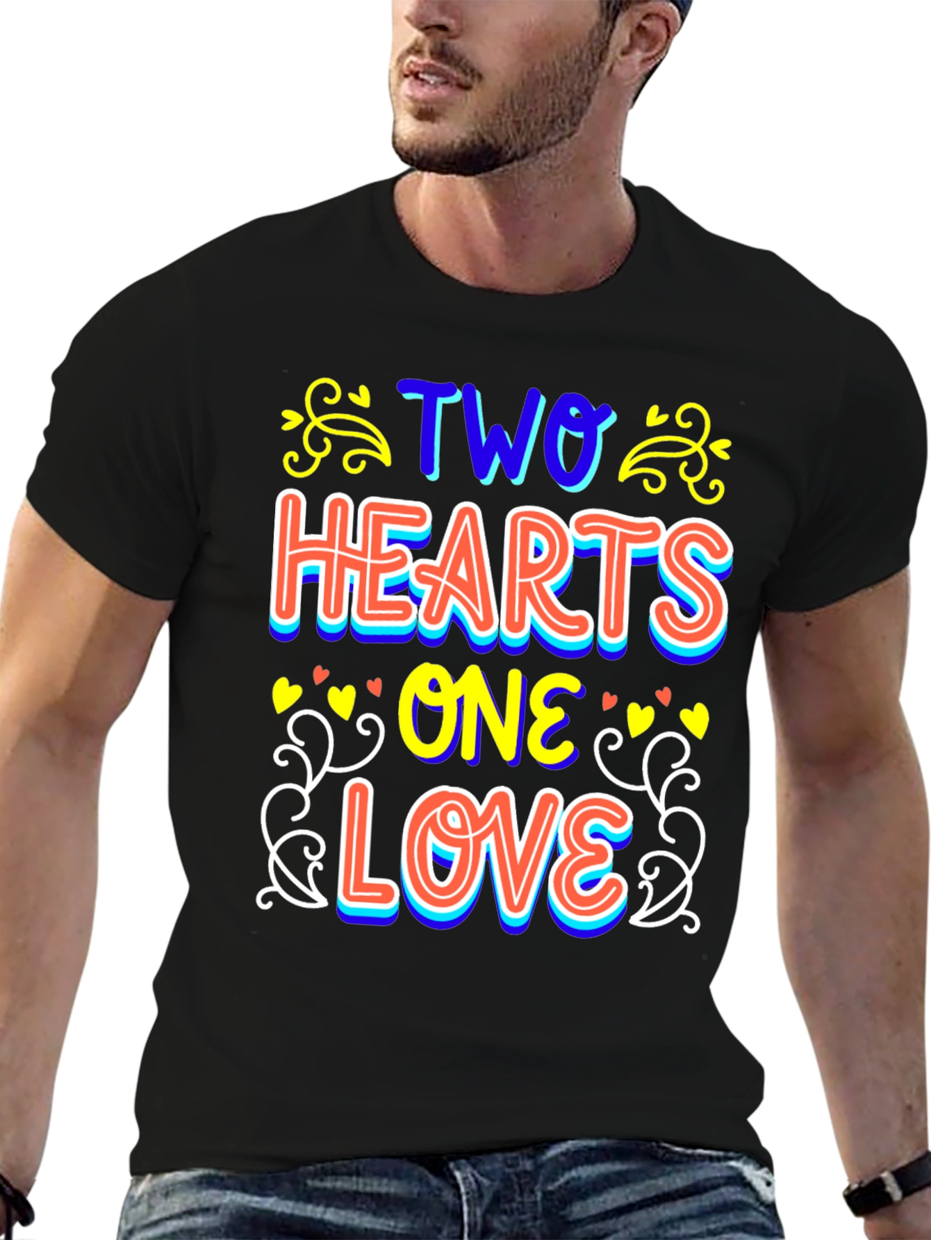 Black Two Hearts One Love Black T-Shirt view 6