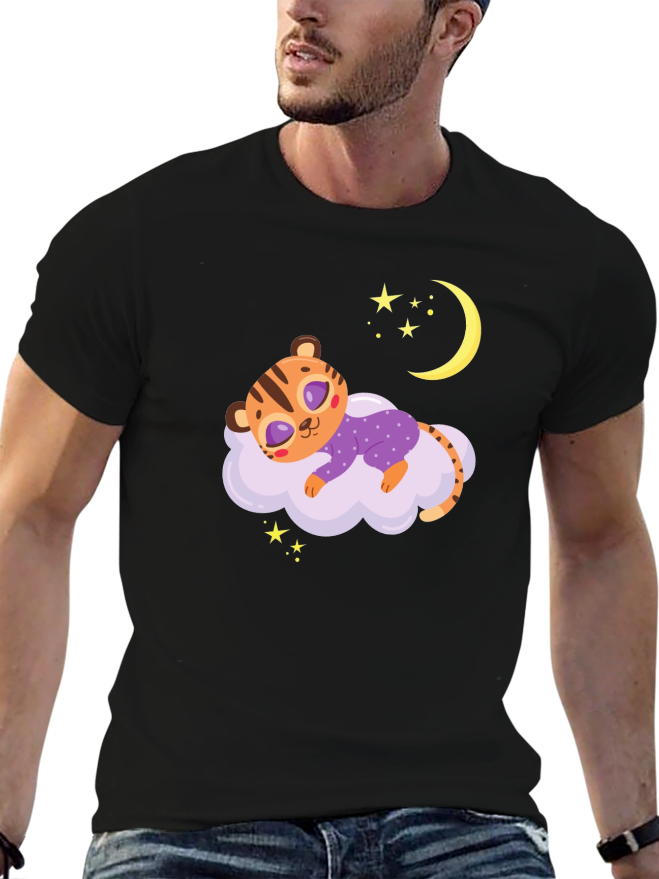 Black Cute Sleeping Tiger Tee view 6