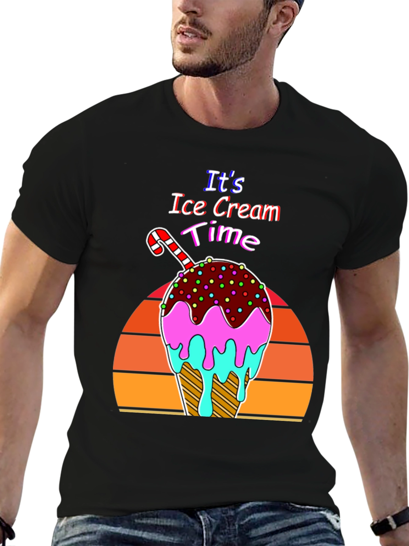 Black It's Ice Cream Time Retro T-Shirt view 6
