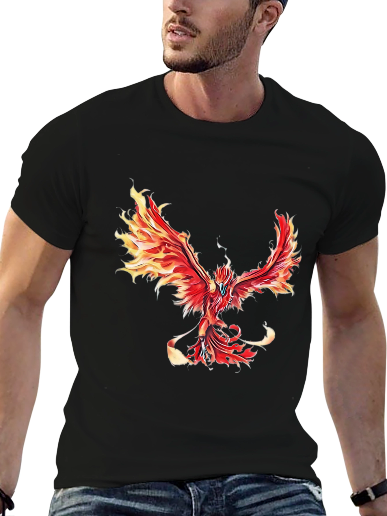 Black Fiery Phoenix Graphic Tee - Black Cotton Blend view 6