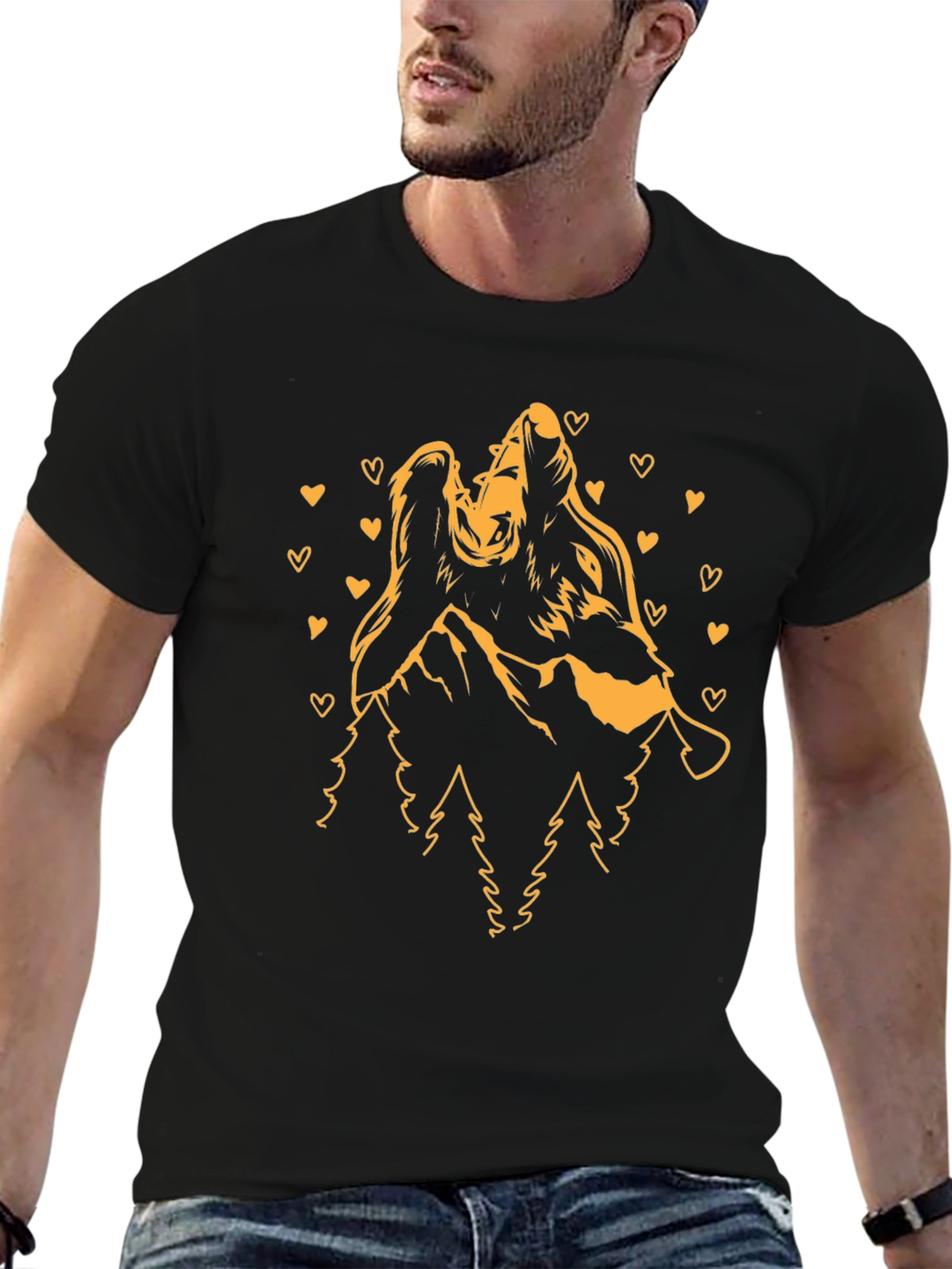Black Wolf Couple Love Mountain T-Shirt view 6