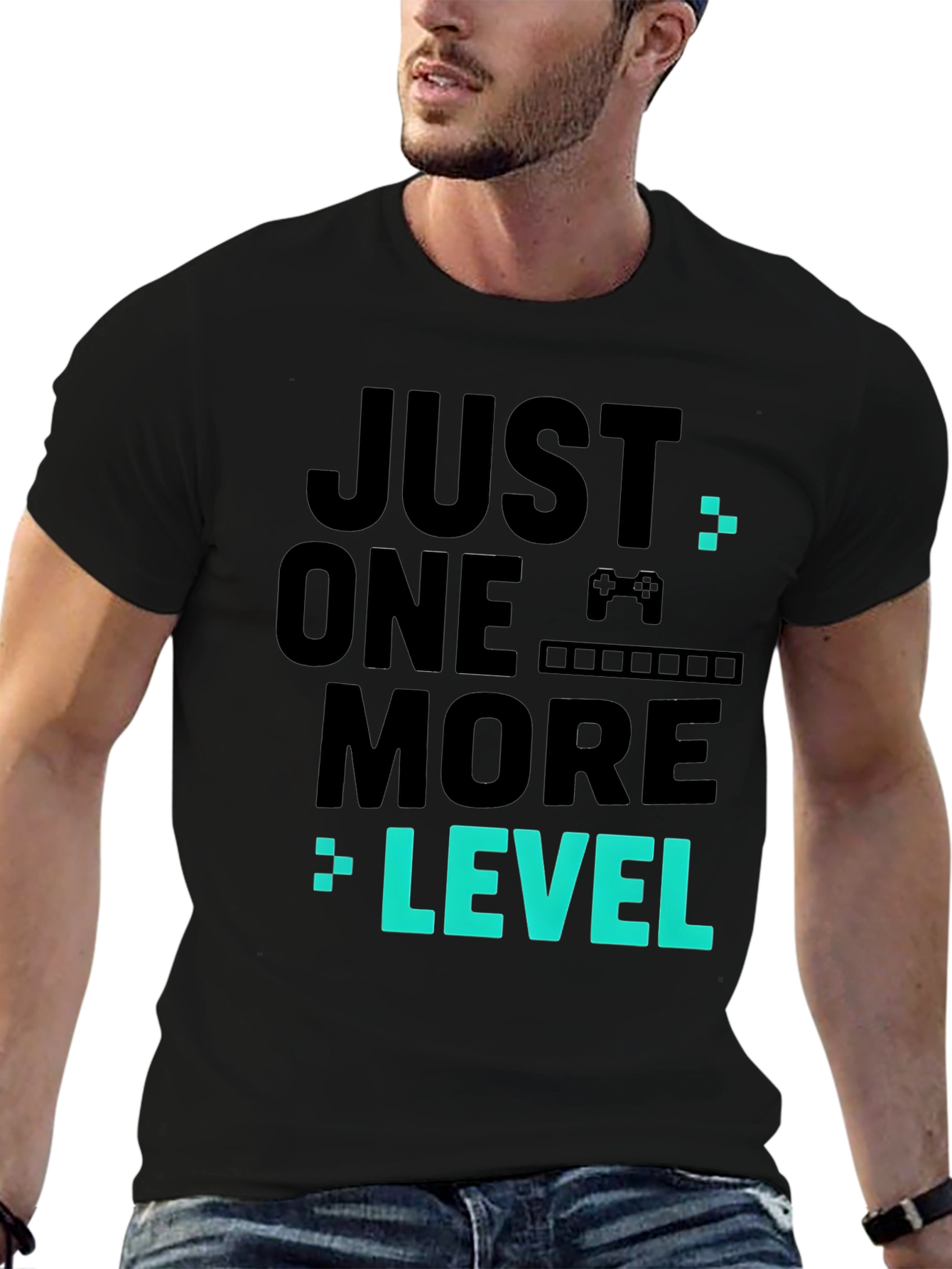 Black Just One More Level Black Gaming T-Shirt view 6