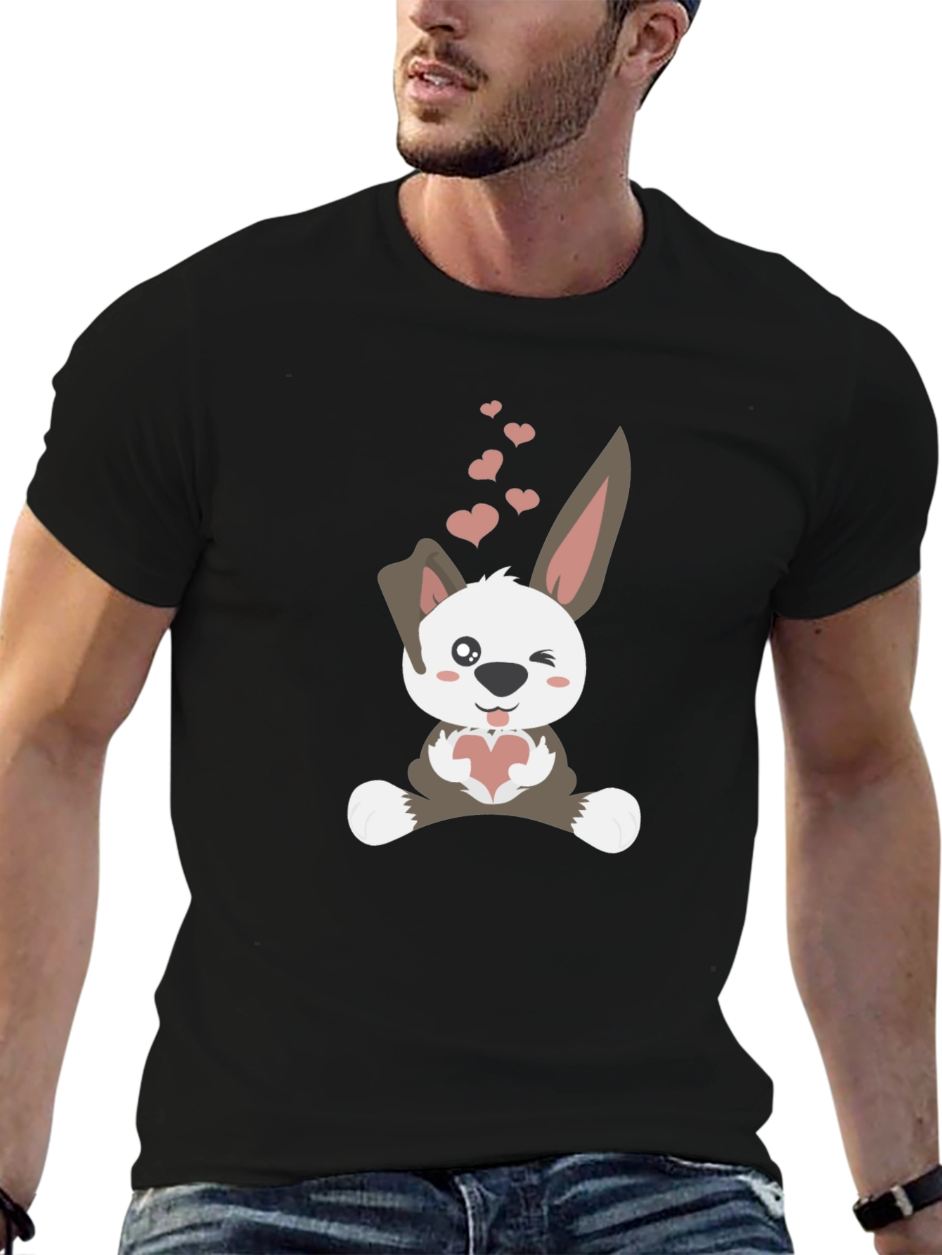 Black Cute Bunny Valentine's Day T-Shirt view 6