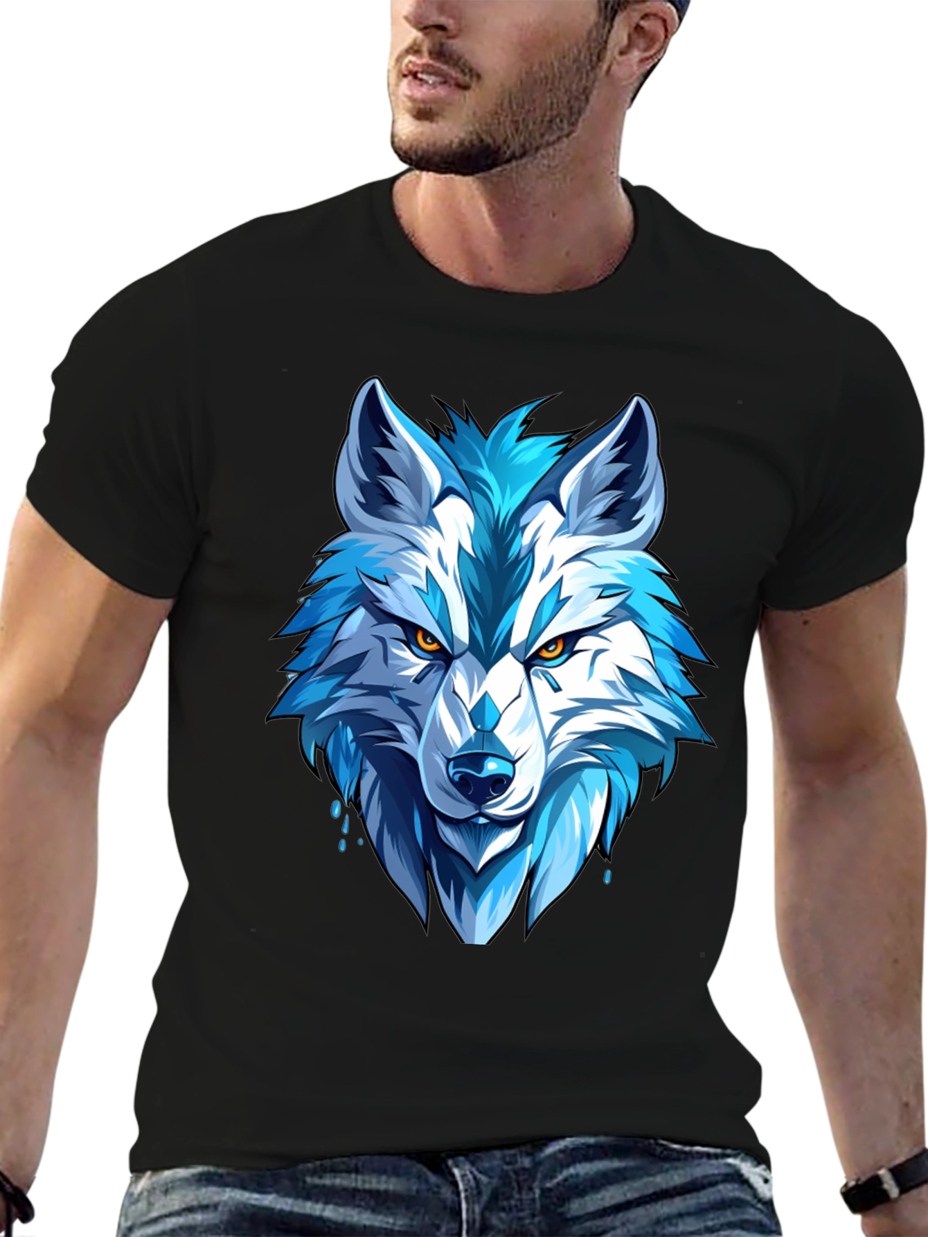 Black Cool Blue Wolf Graphic Tee - Fierce Style view 6