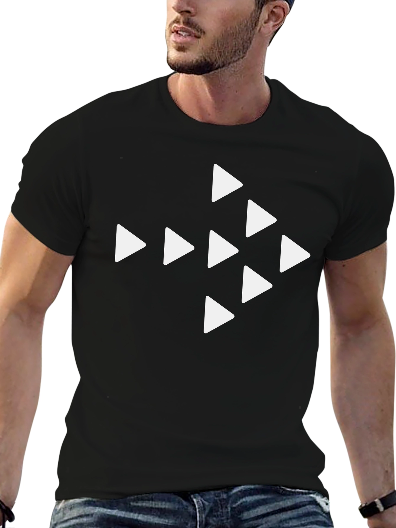 Black Arrow Pattern Black T-Shirt - Modern Casual Tee view 6
