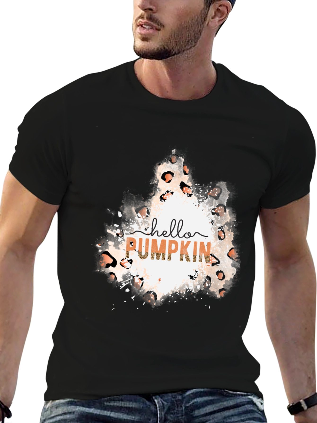 Black Hello Pumpkin Leopard Print Tee view 6
