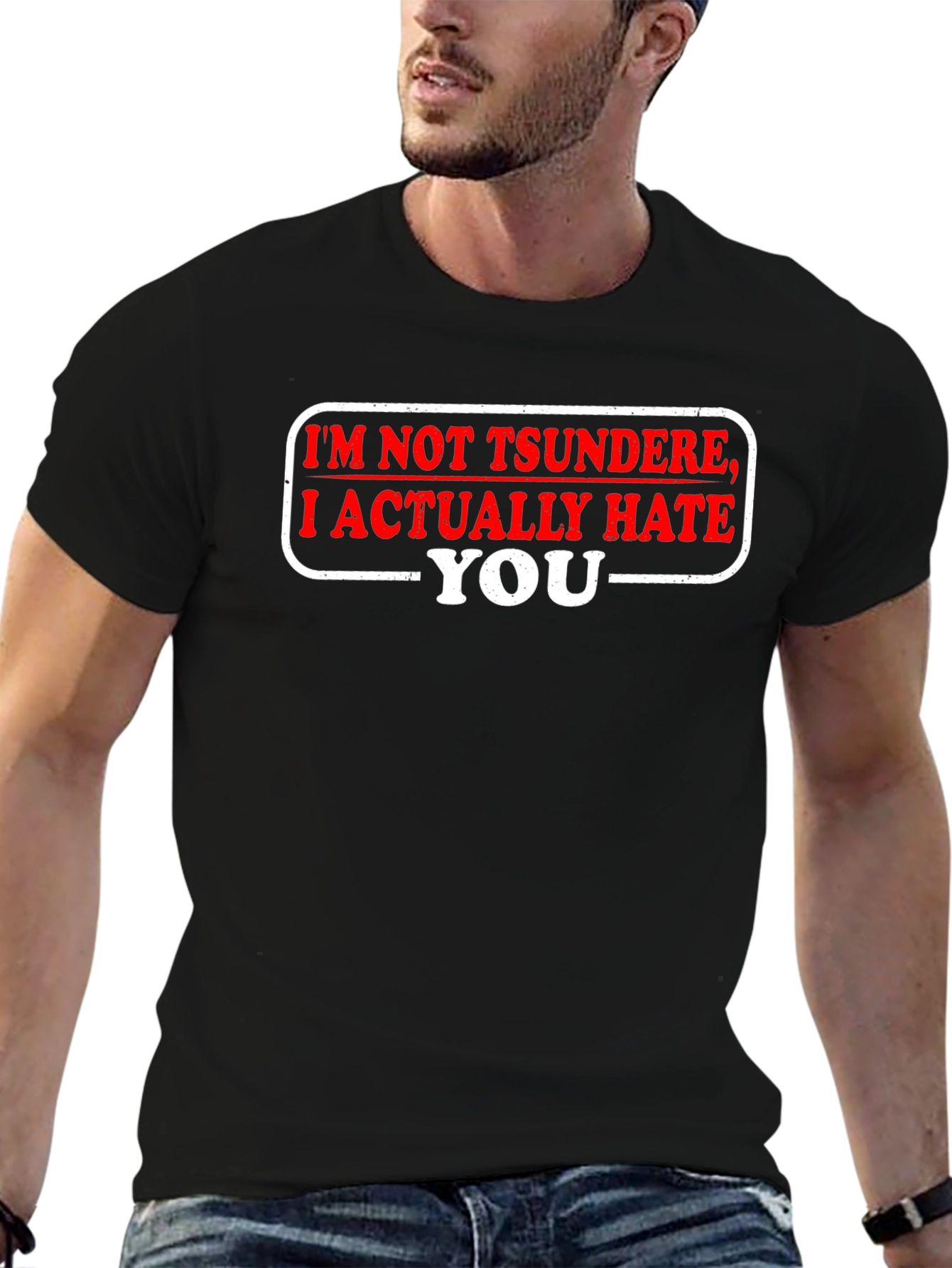 Black Tsundere Hate You Funny Black T-Shirt view 6