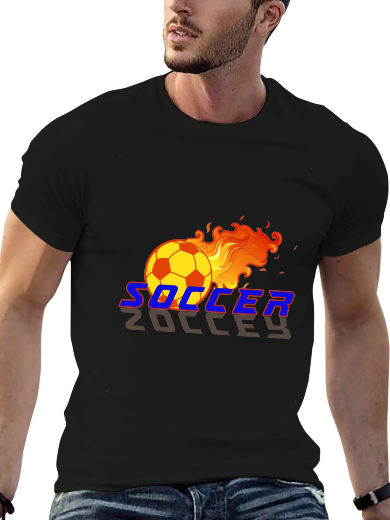 Black Flaming Soccer Ball Graphic T-Shirt view 6
