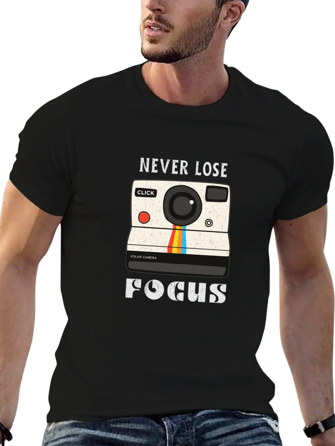Black Never Lose Focus Camera Graphic Tee view 6