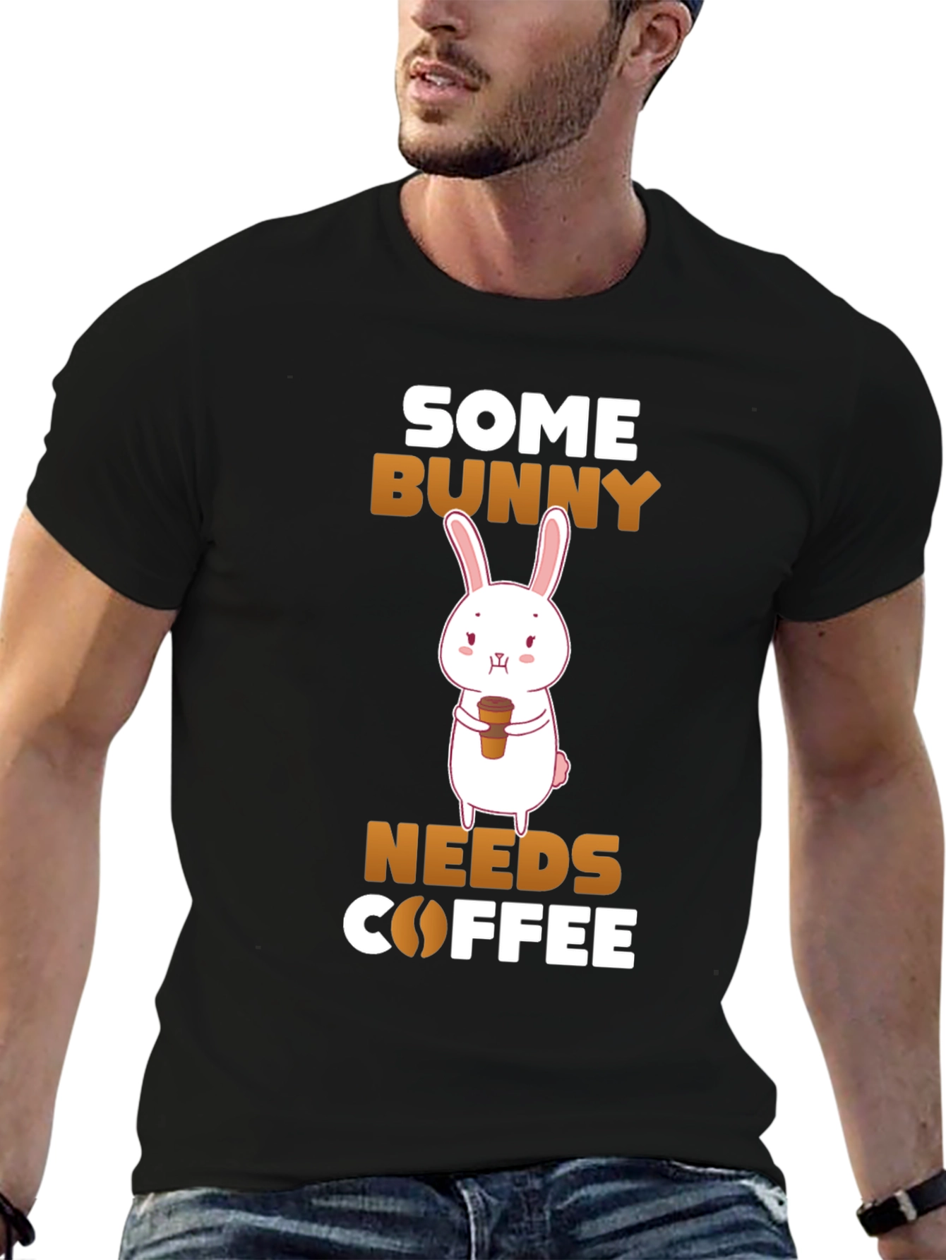 Black Some Bunny Needs Coffee T-Shirt view 6
