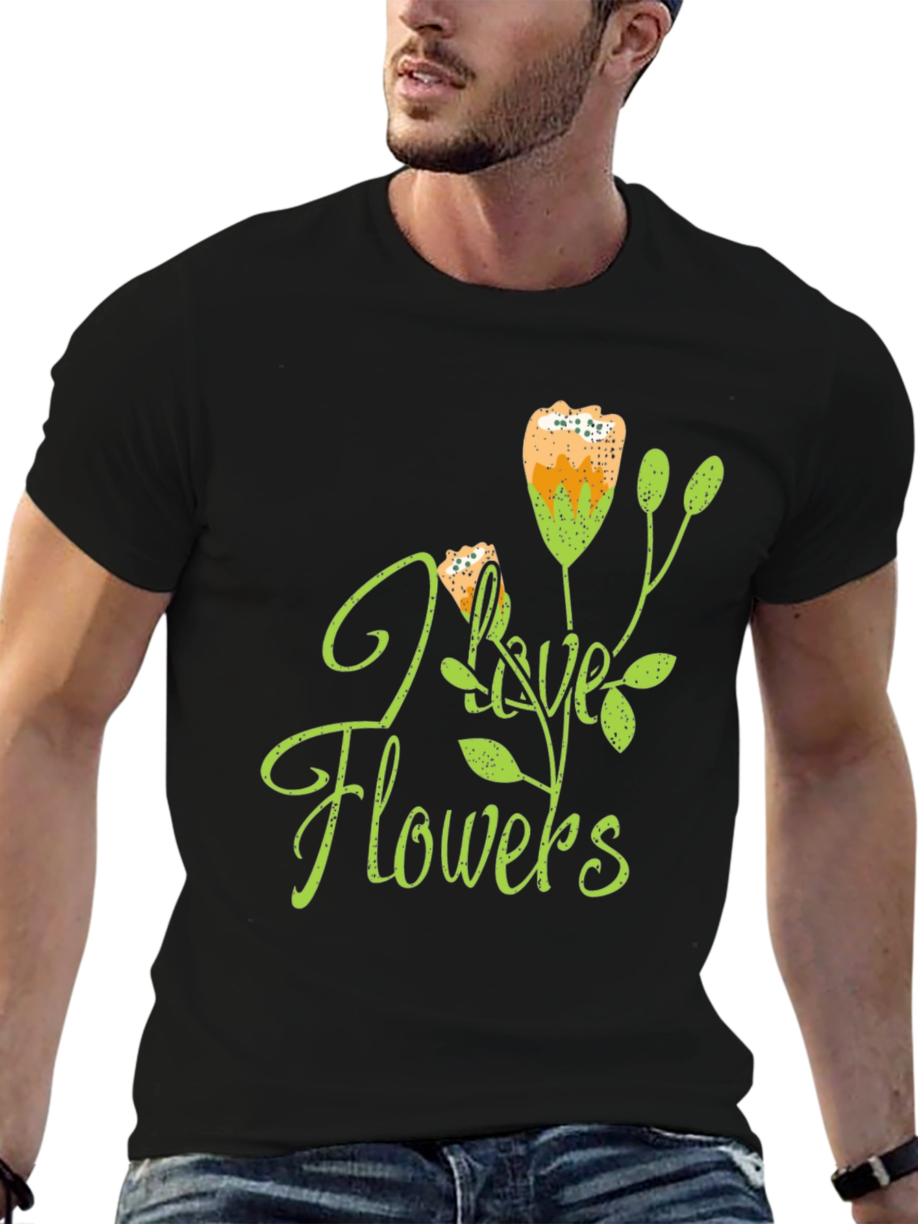 Black I Love Flowers Graphic Tee - Black Cotton Blend view 6