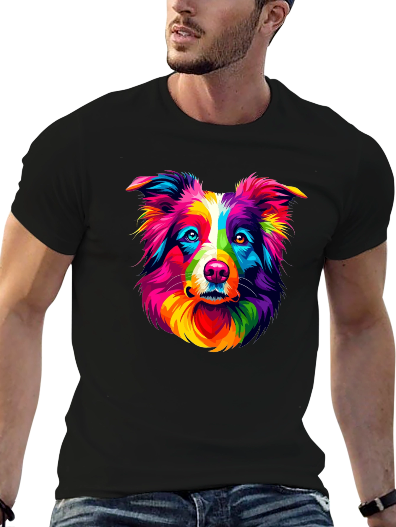 Black Colorful Dog Graphic Tee - Bold Pet Lover T-Shirt view 6